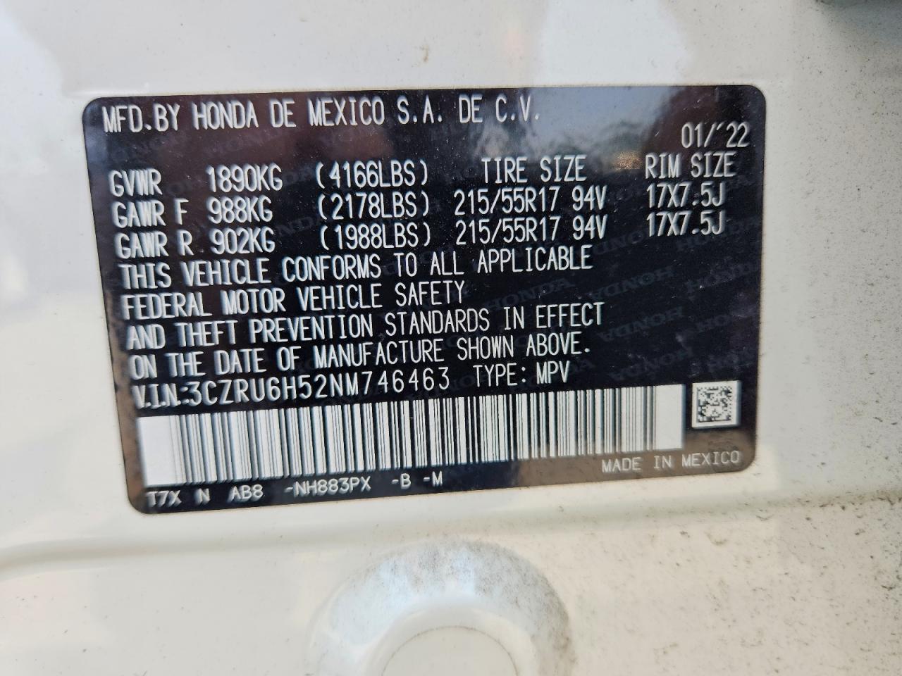 2022 Honda Hr-v Ex White vin: 3CZRU6H52NM746463