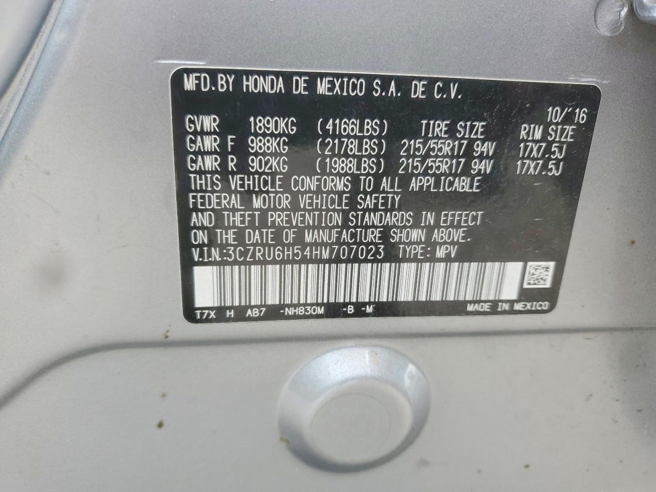 2017 Honda Hr-v Ex Silver vin: 3CZRU6H54HM707023