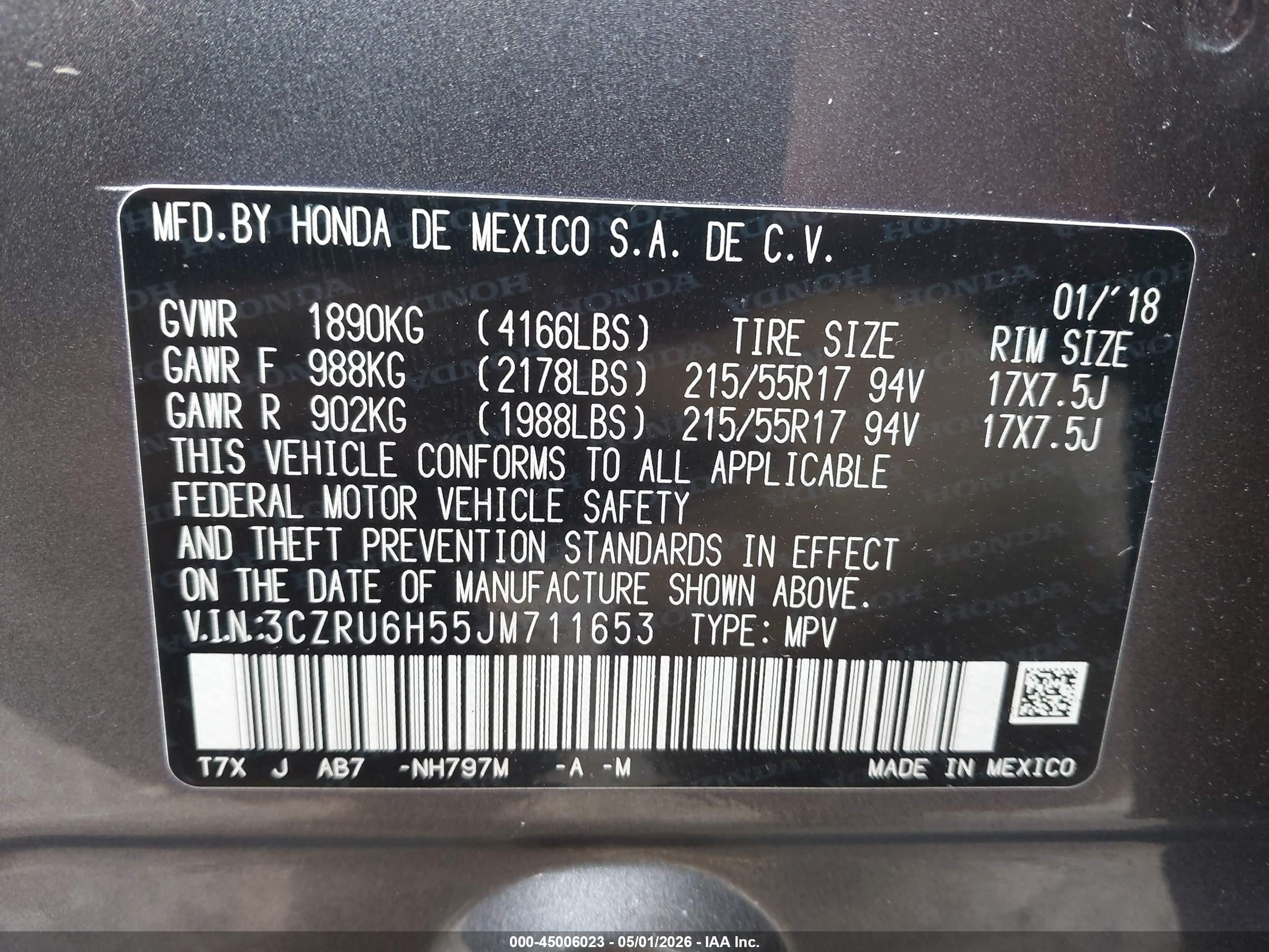 2018 Honda Hr-v Ex Gray vin: 3CZRU6H55JM711653