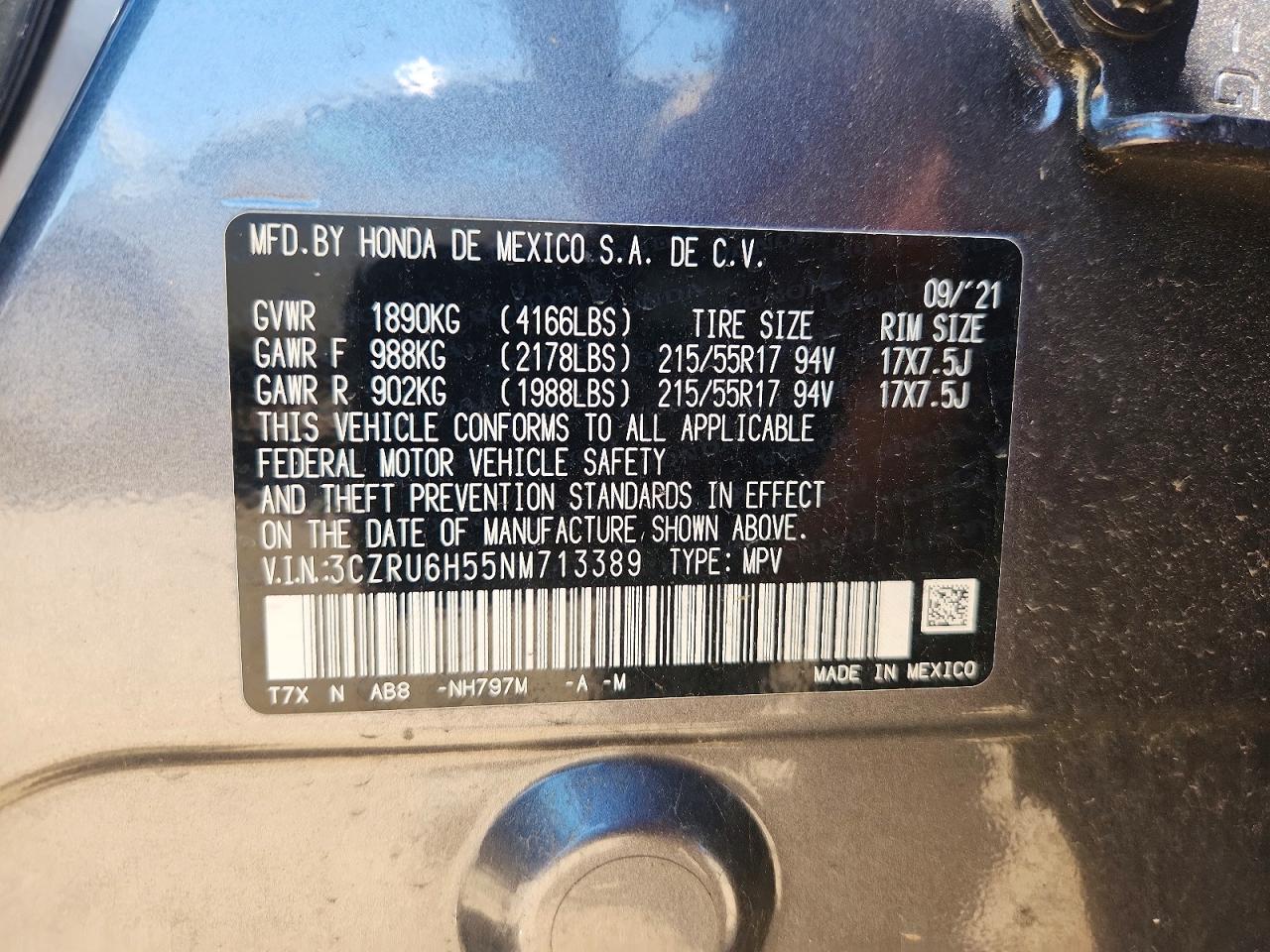 2022 Honda Hr-v Ex Gray vin: 3CZRU6H55NM713389