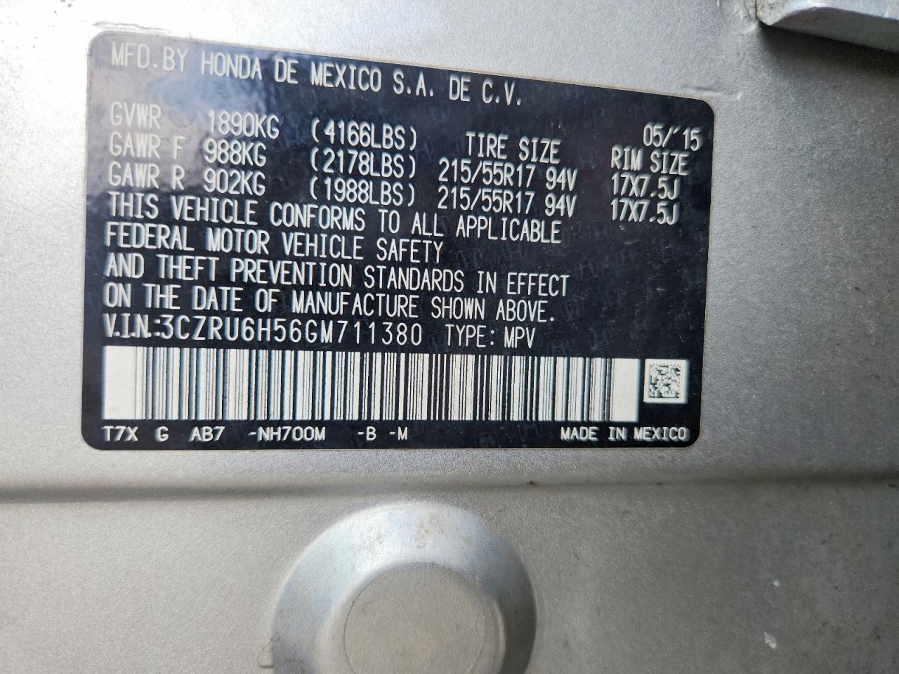 2016 Honda Hr-v Ex Silver vin: 3CZRU6H56GM711380