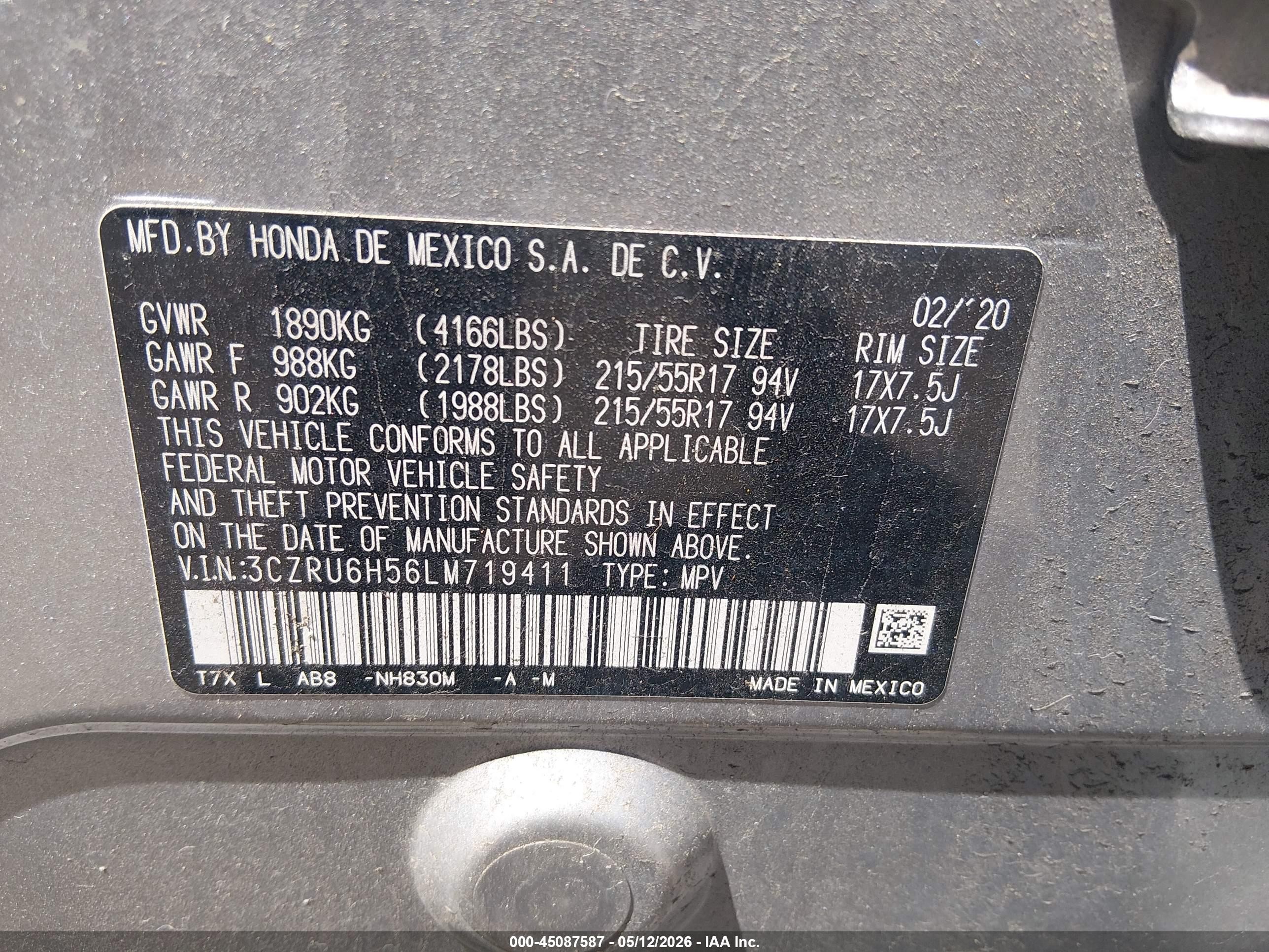 2020 Honda Hr-v Awd Ex Silver vin: 3CZRU6H56LM719411