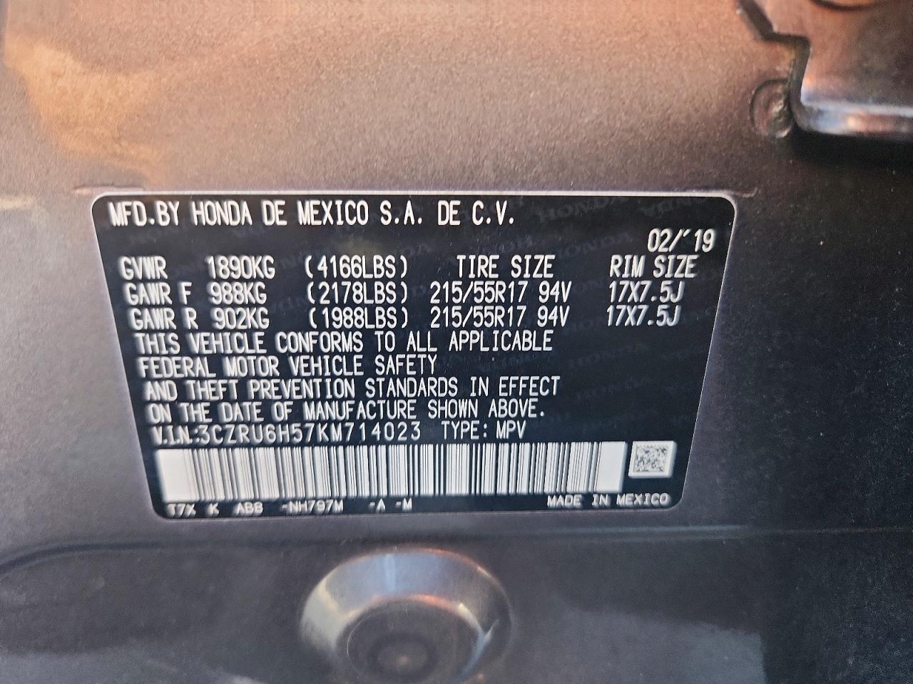 2019 Honda Hr-v Ex Gray vin: 3CZRU6H57KM714023