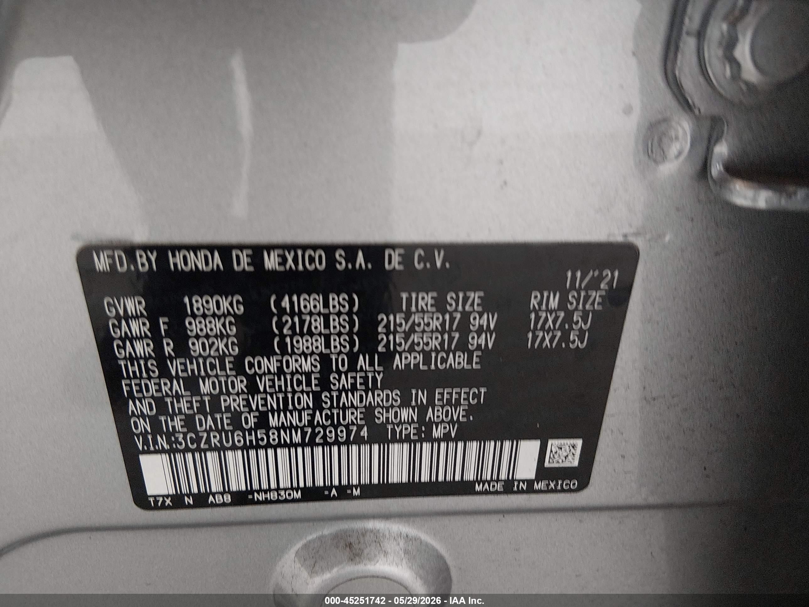 2022 Honda Hr-v Awd Ex Silver vin: 3CZRU6H58NM729974