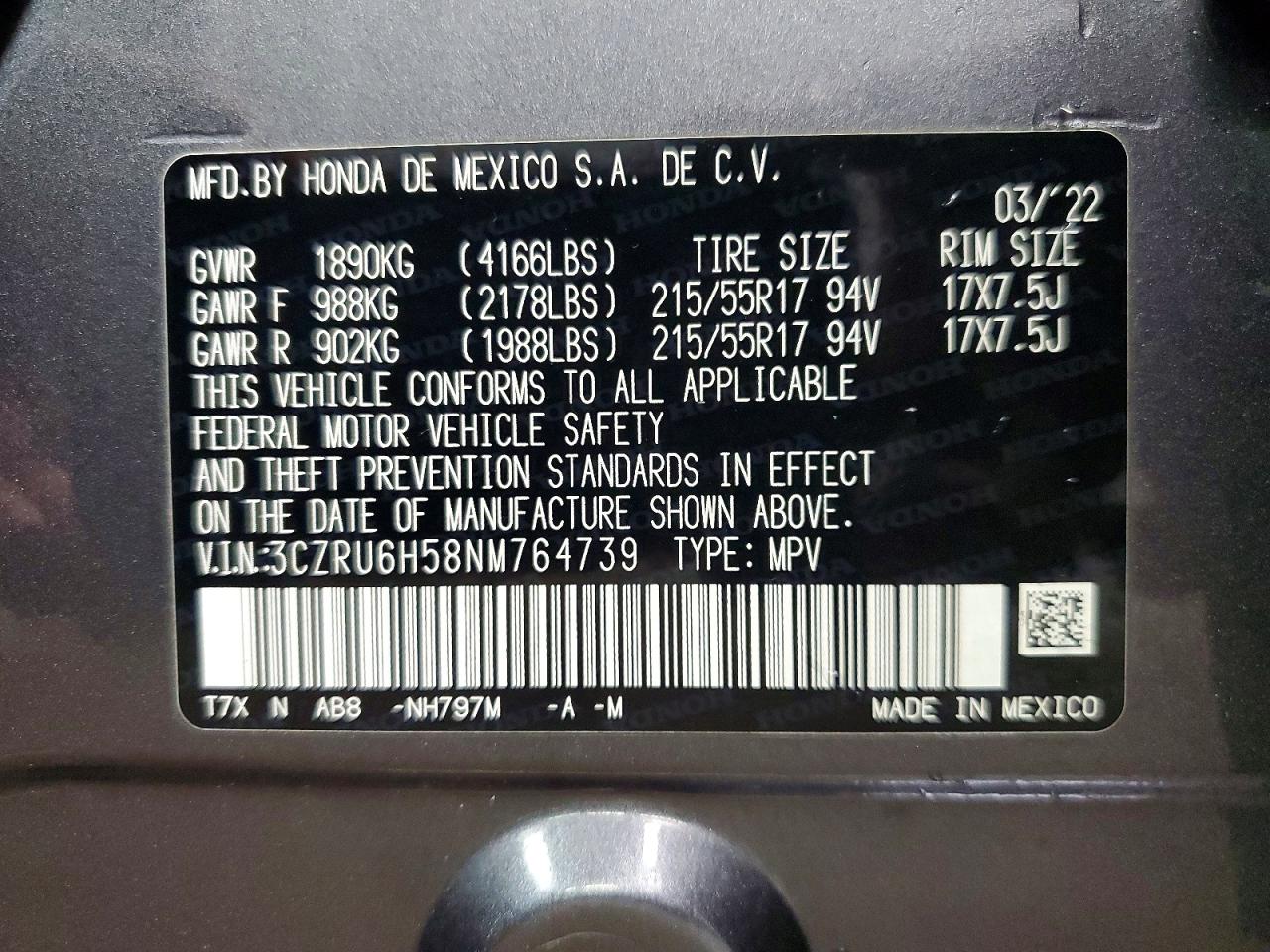 2022 Honda Hr-v Ex Gray vin: 3CZRU6H58NM764739