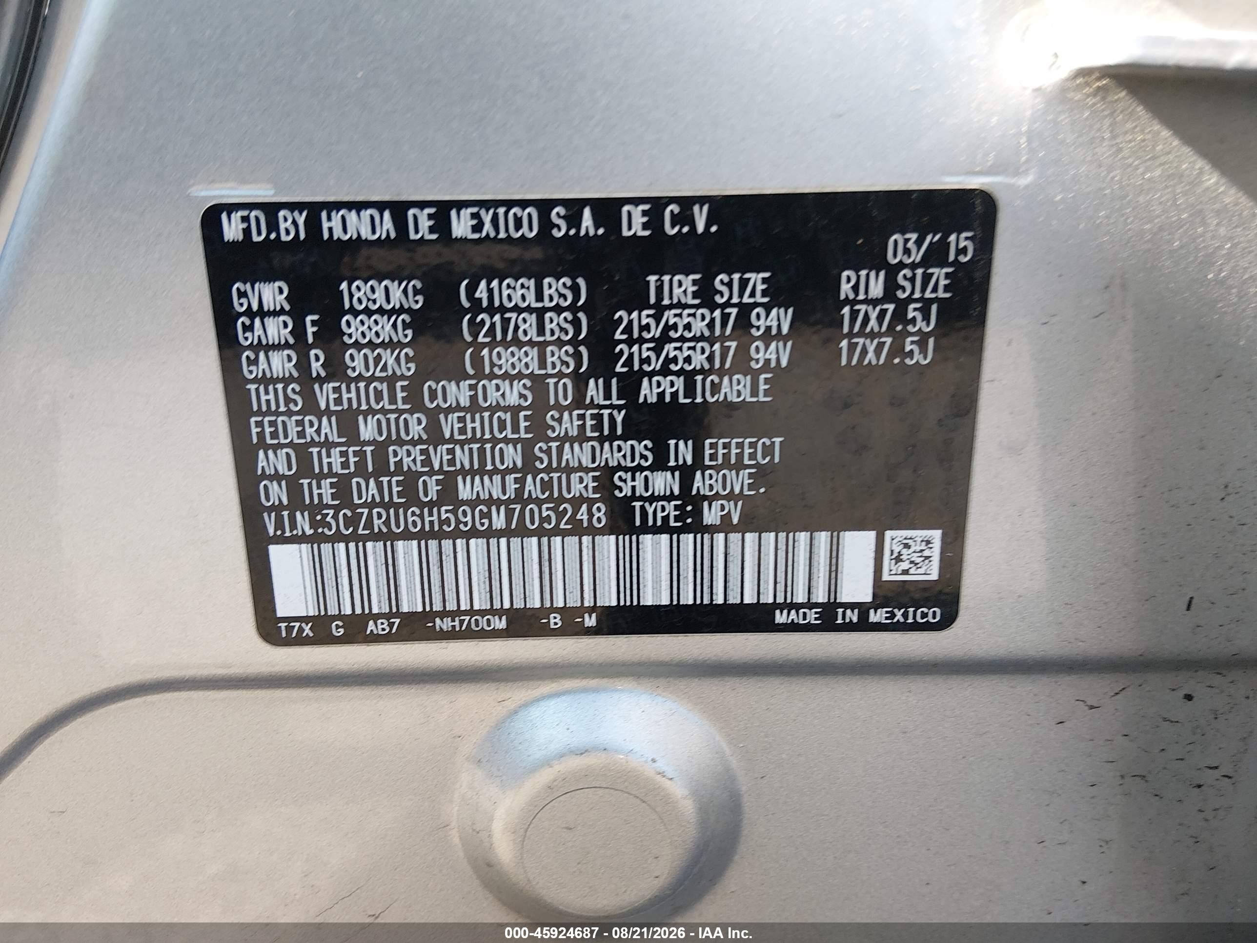2016 Honda Hr-v Ex Silver vin: 3CZRU6H59GM705248
