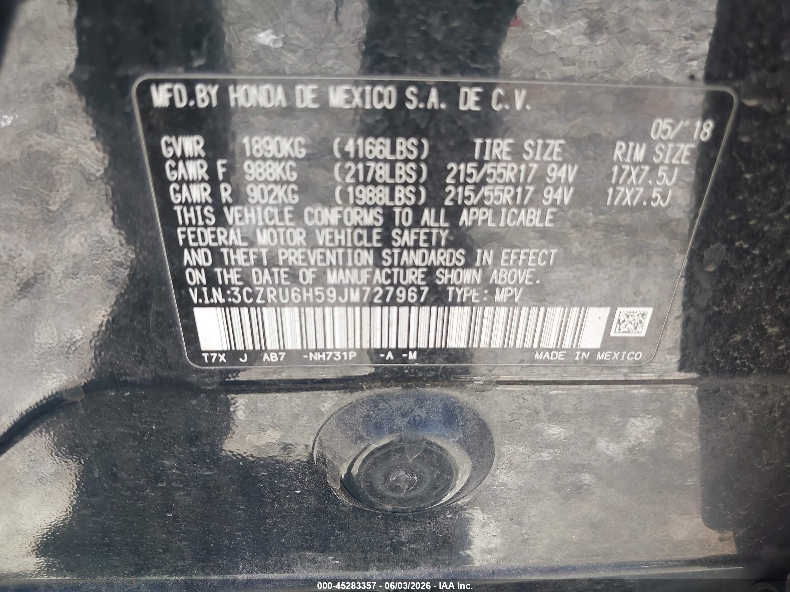 2018 Honda Hr-v Ex Black vin: 3CZRU6H59JM727967
