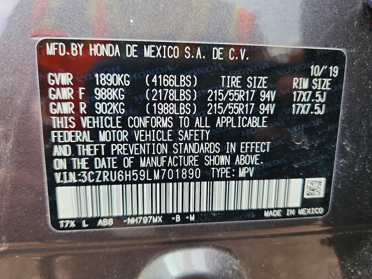 2020 Honda Hr-v Ex Gray vin: 3CZRU6H59LM701890