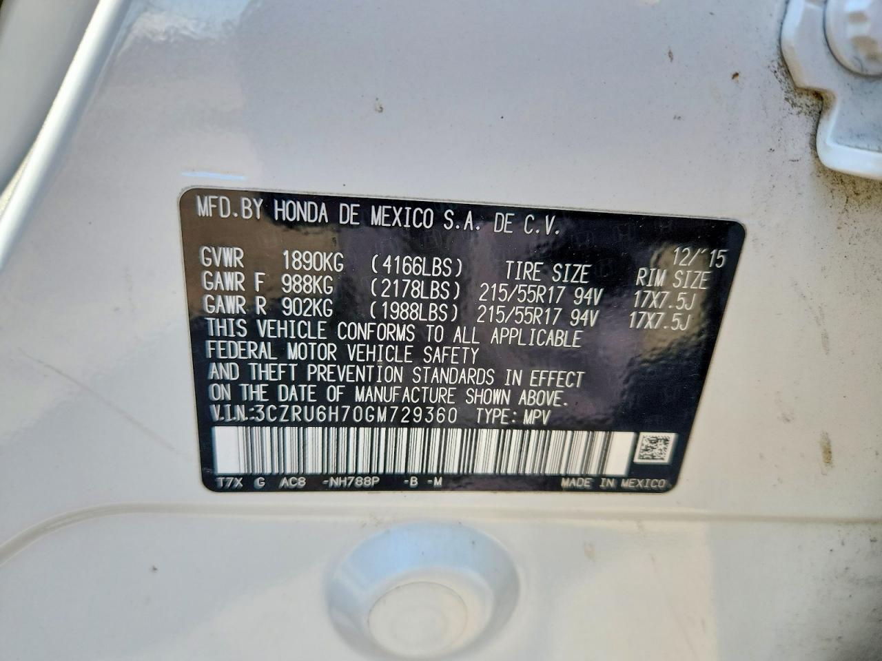 2016 Honda Hr-v Exl Белый vin: 3CZRU6H70GM729360