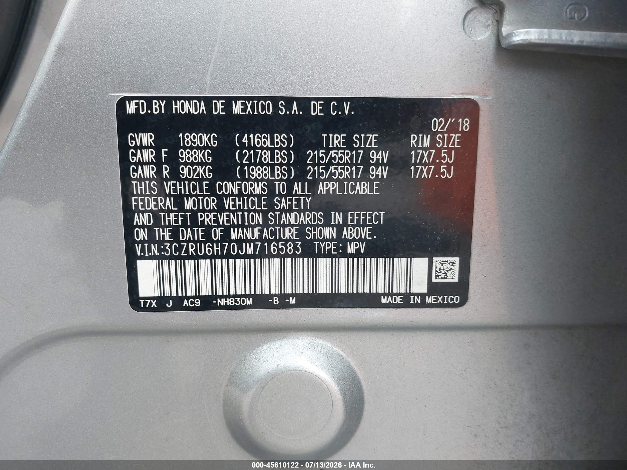 2018 Honda Hr-v Ex-l Silver vin: 3CZRU6H70JM716583