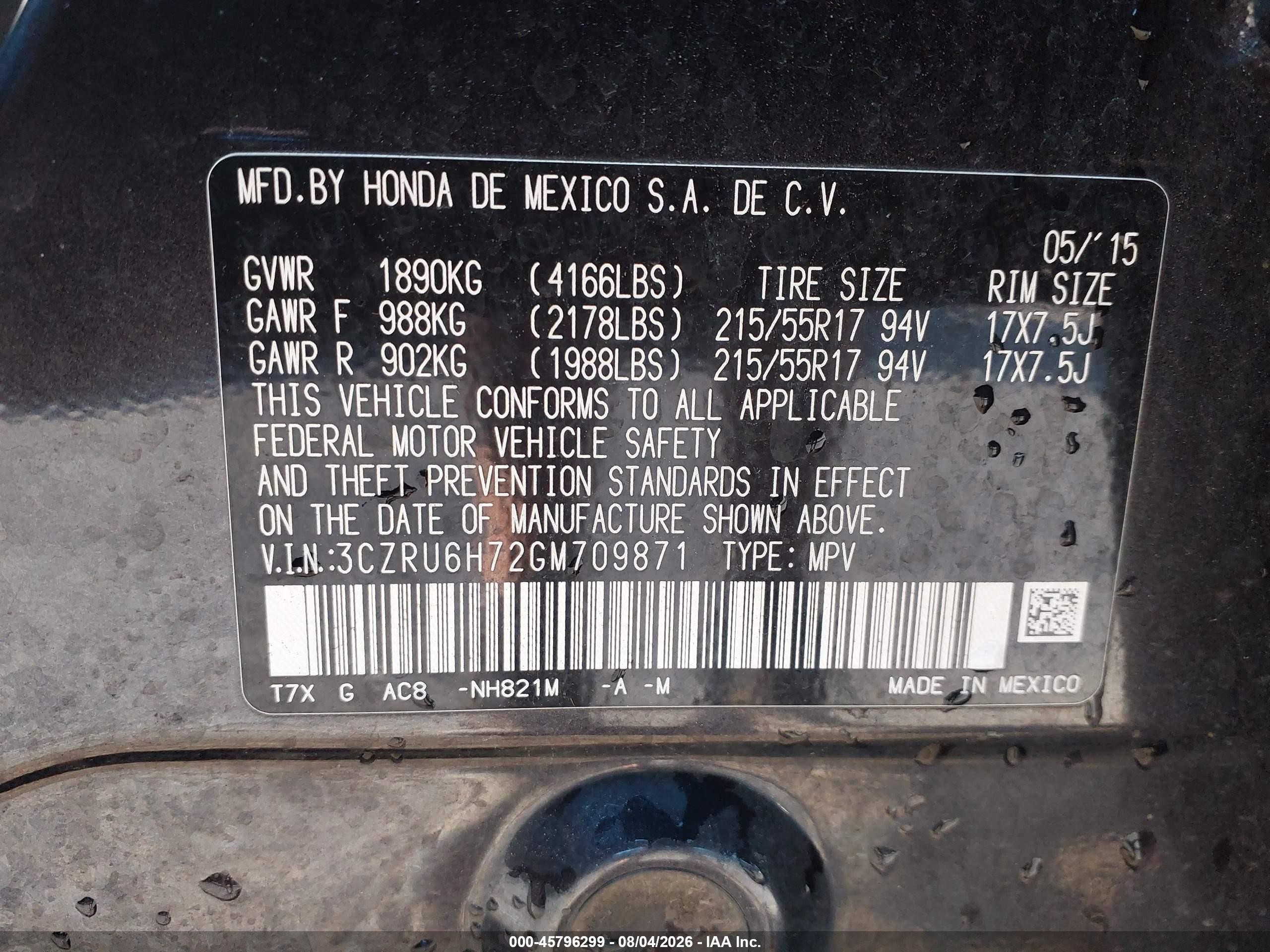 2016 Honda Hr-v Ex-l Black vin: 3CZRU6H72GM709871