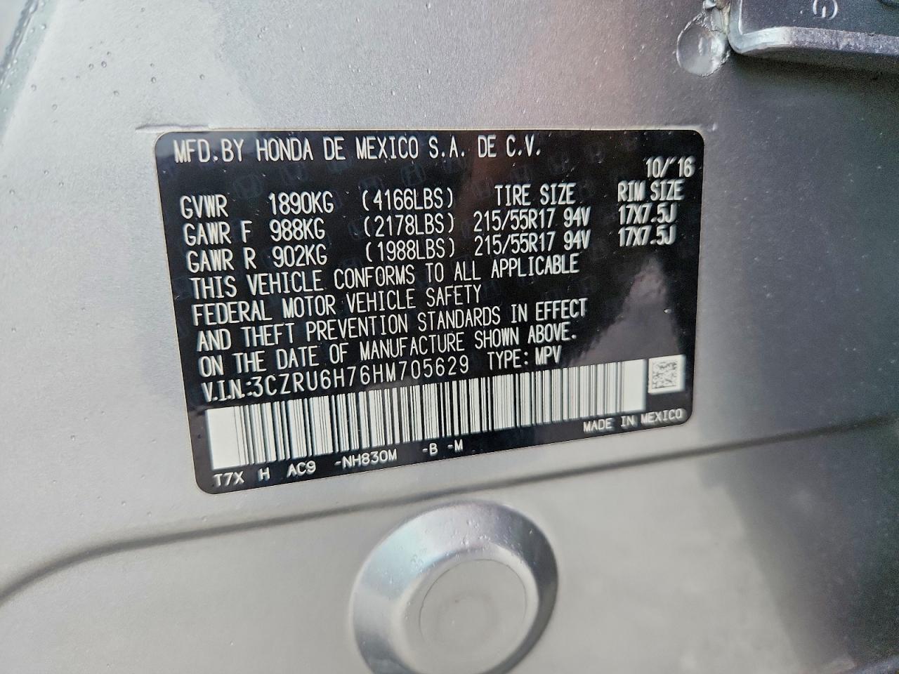 2017 Honda Hr-v Exl Silver vin: 3CZRU6H76HM705629