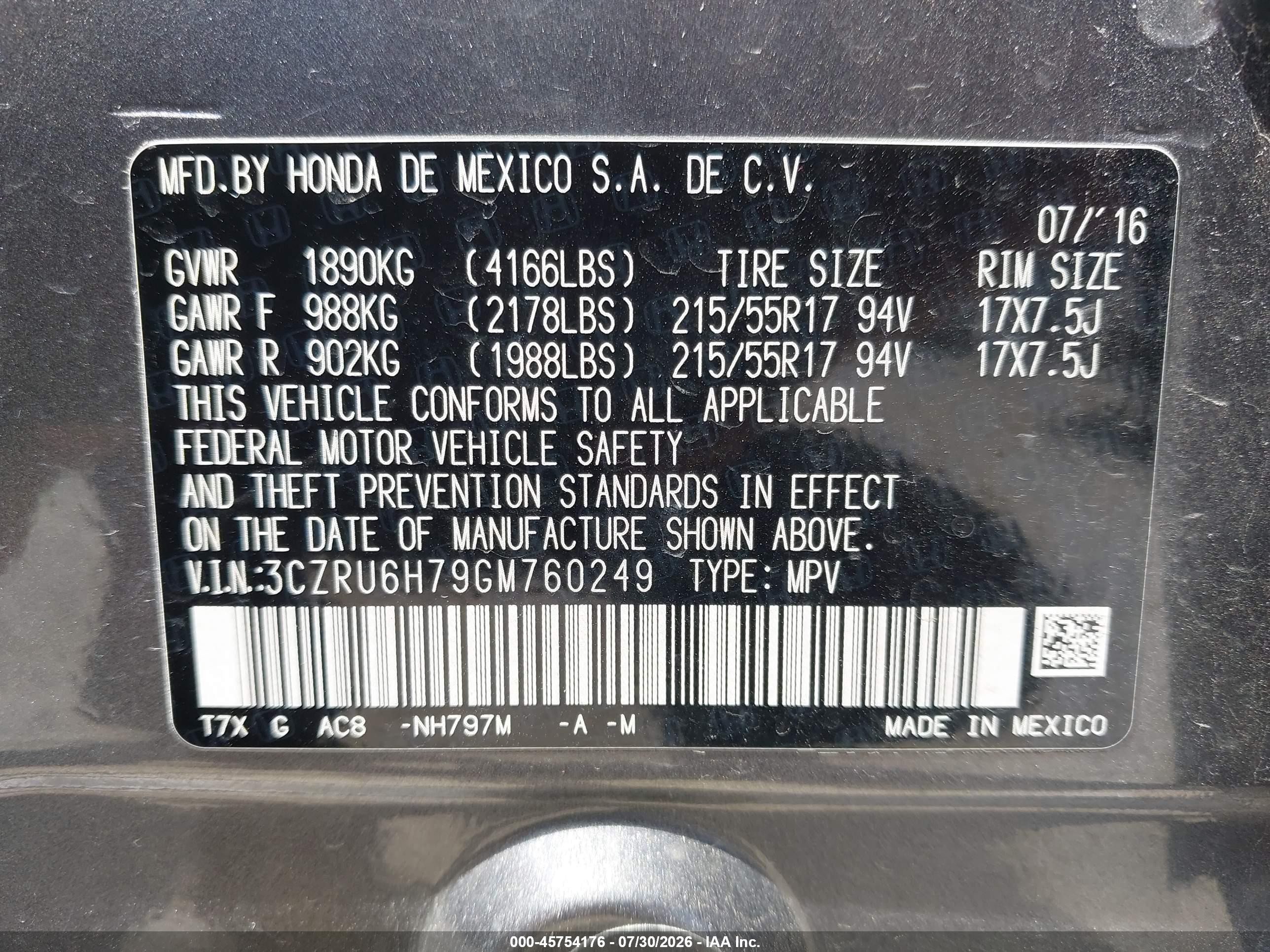 2016 Honda Hr-v Ex-l Gray vin: 3CZRU6H79GM760249