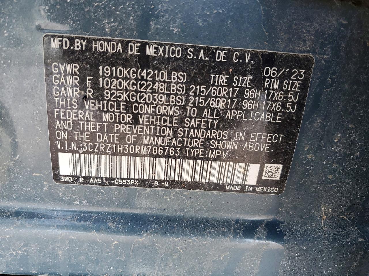 2024 Honda Hr-v Lx Blue vin: 3CZRZ1H30RM706763