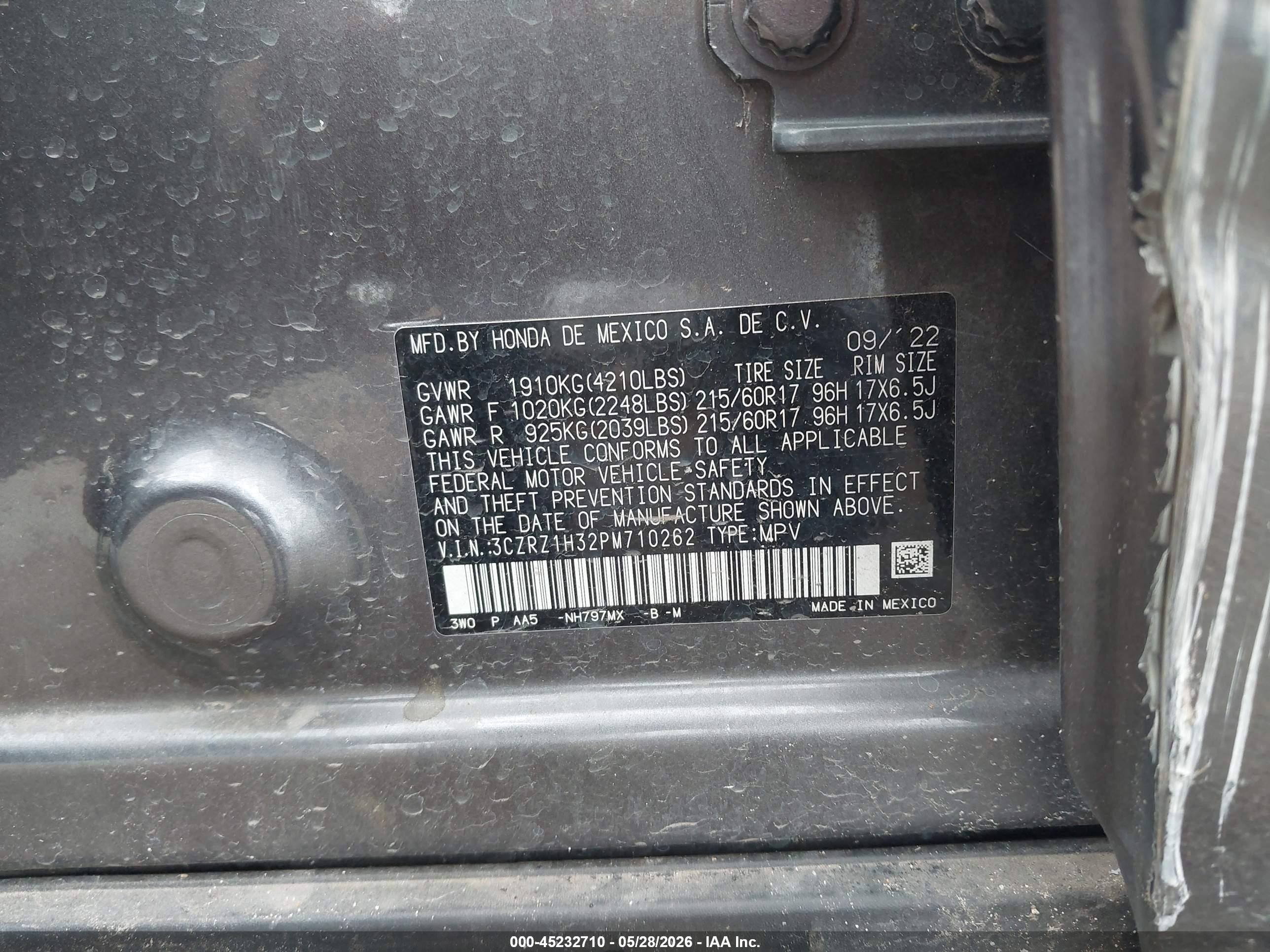 2023 Honda Hr-v 2wd Lx Gray vin: 3CZRZ1H32PM710262