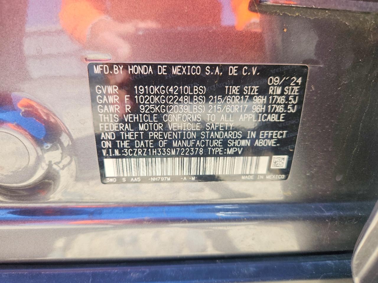 2025 Honda Hr-v Lx Blue vin: 3CZRZ1H33SM722378