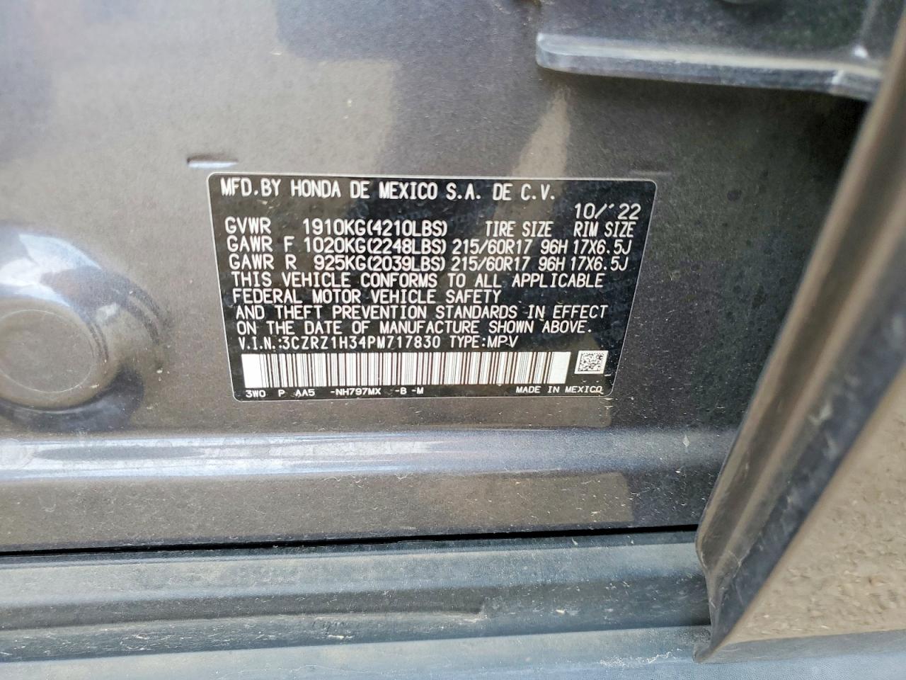 2023 Honda Hr-v Lx Gray vin: 3CZRZ1H34PM717830