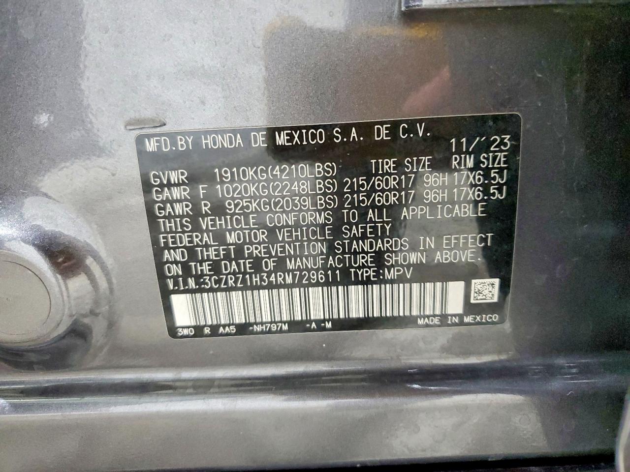 2024 Honda Hr-v Lx Gray vin: 3CZRZ1H34RM729611