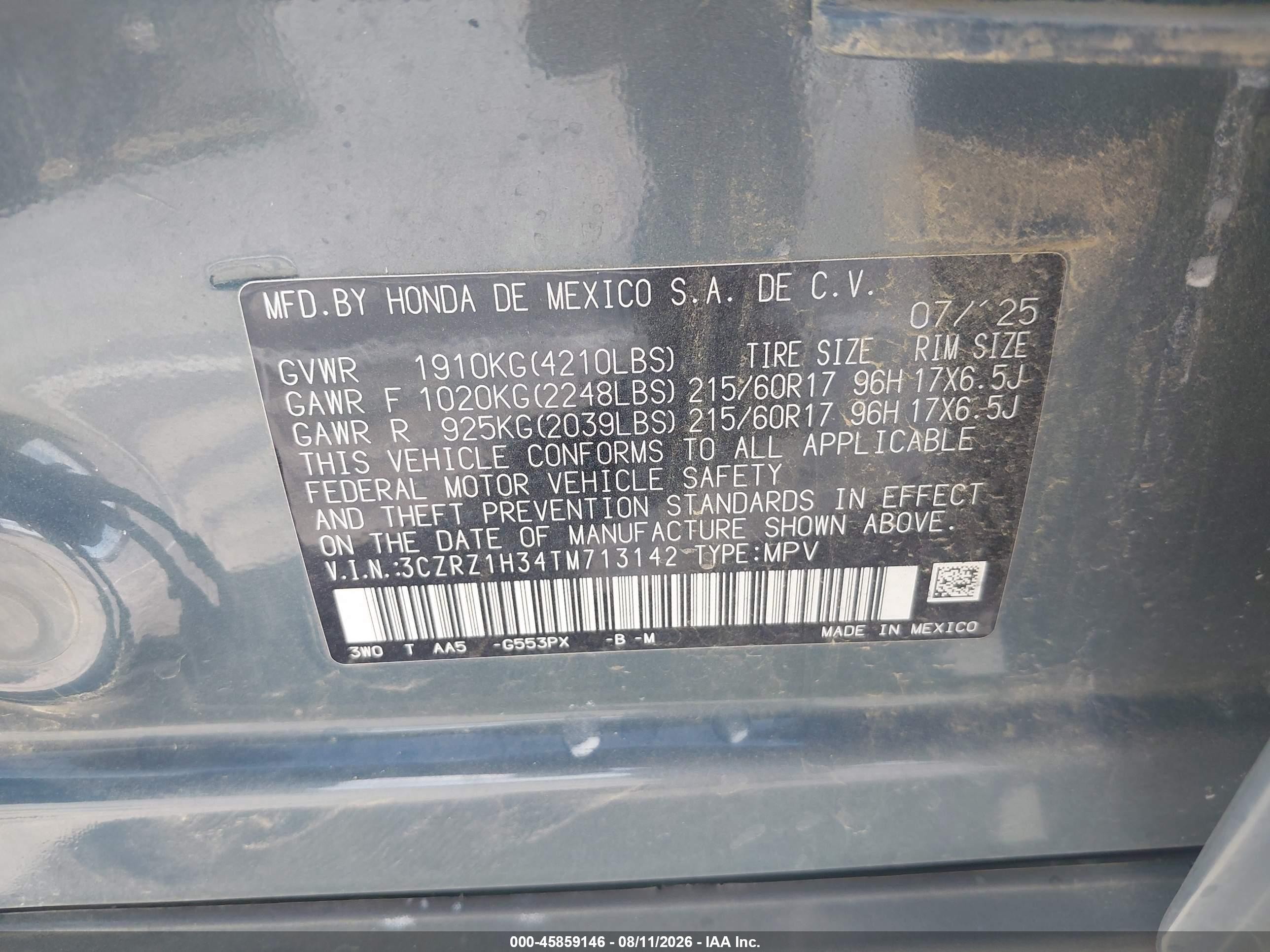 2026 Honda Hr-v 2wd Lx Blue vin: 3CZRZ1H34TM713142