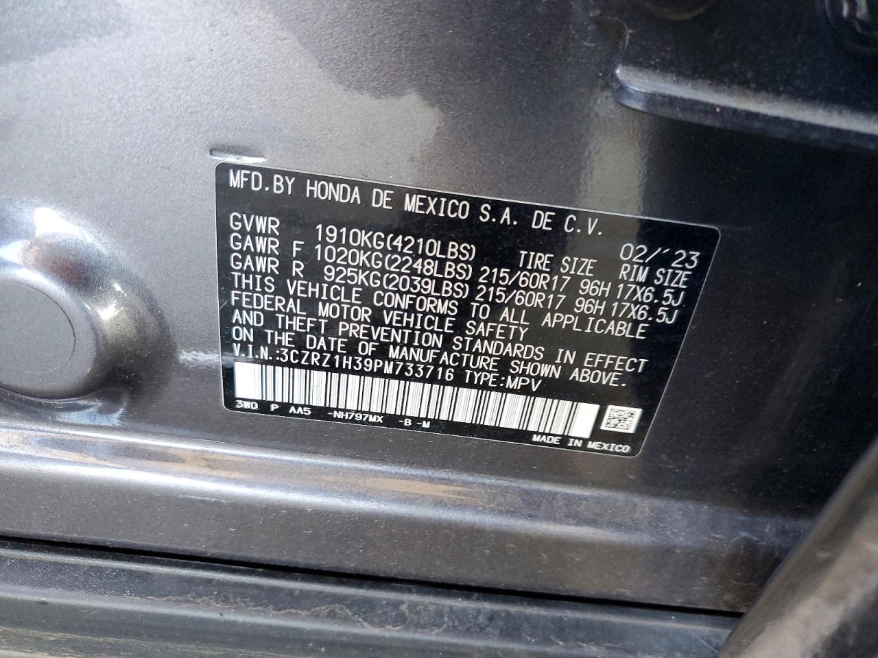 2023 Honda Hr-v Lx Gray vin: 3CZRZ1H39PM733716