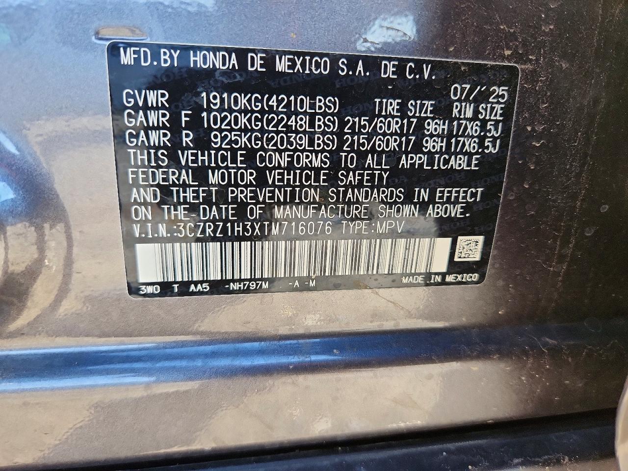 2026 Honda Hr-v Lx Gray vin: 3CZRZ1H3XTM716076