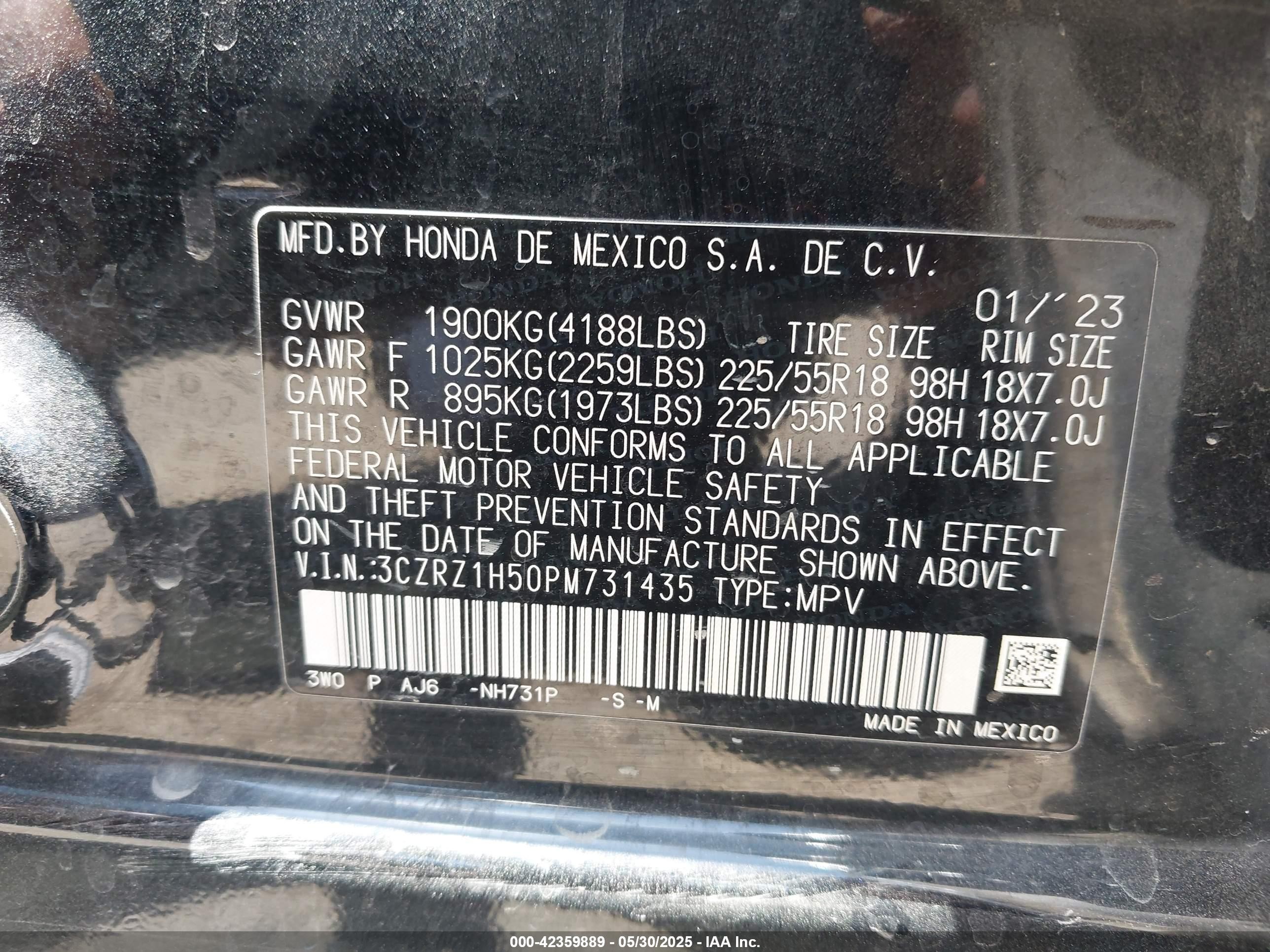 2023 Honda Hr-v 2wd Sport Black vin: 3CZRZ1H50PM731435