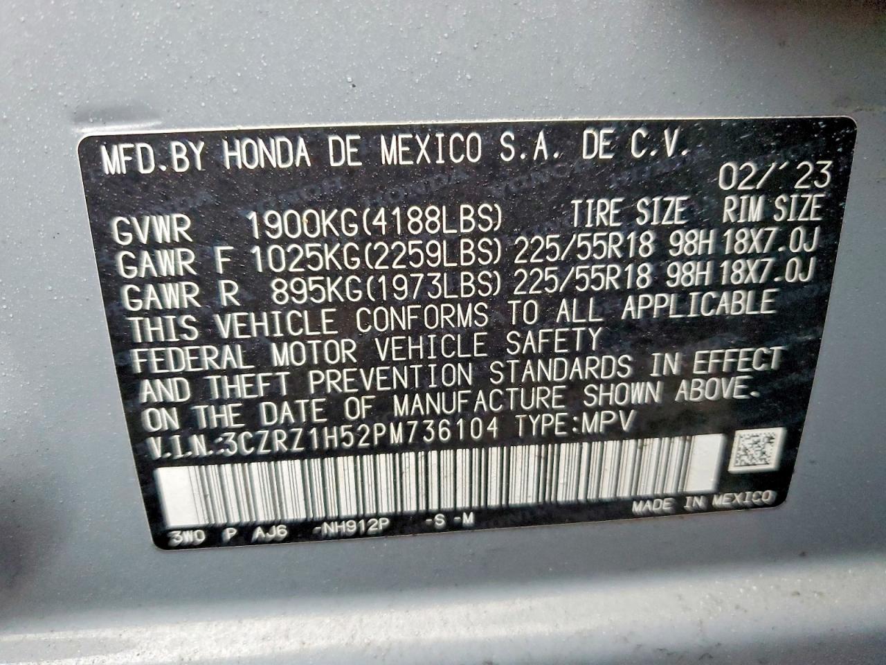 2023 Honda Hr-v Sport Gray vin: 3CZRZ1H52PM736104