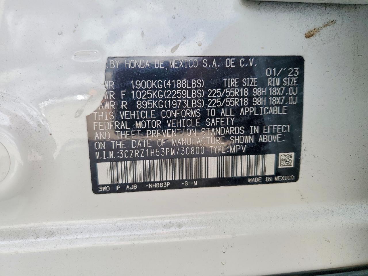 2023 Honda Hr-v Sport White vin: 3CZRZ1H53PM730800