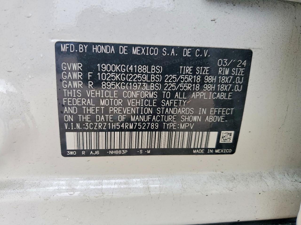 2024 Honda Hr-v Sport White vin: 3CZRZ1H54RM752789