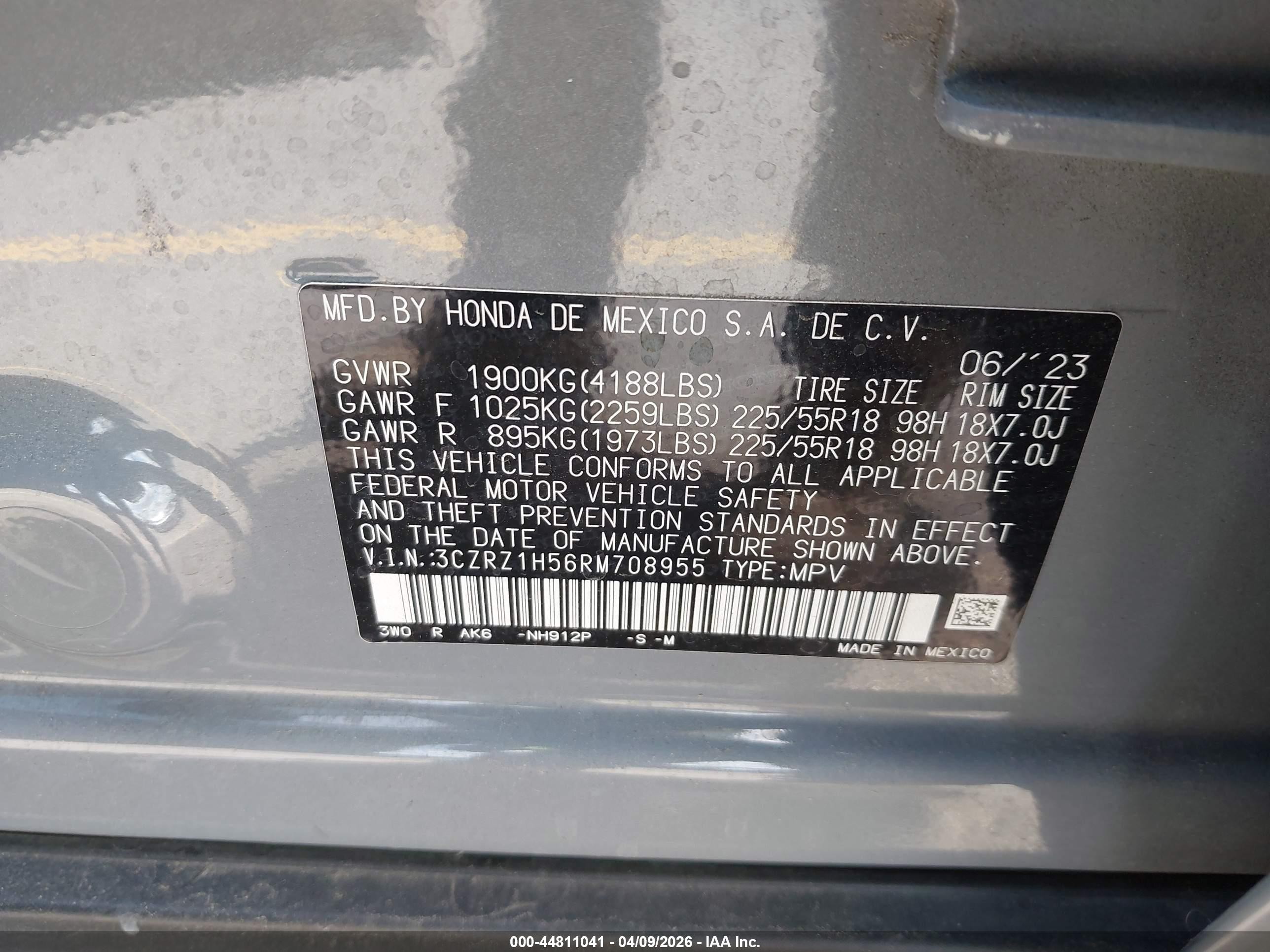 2024 Honda Hr-v 2wd Sport/2wd Sport W/o Bsi Gray vin: 3CZRZ1H56RM708955