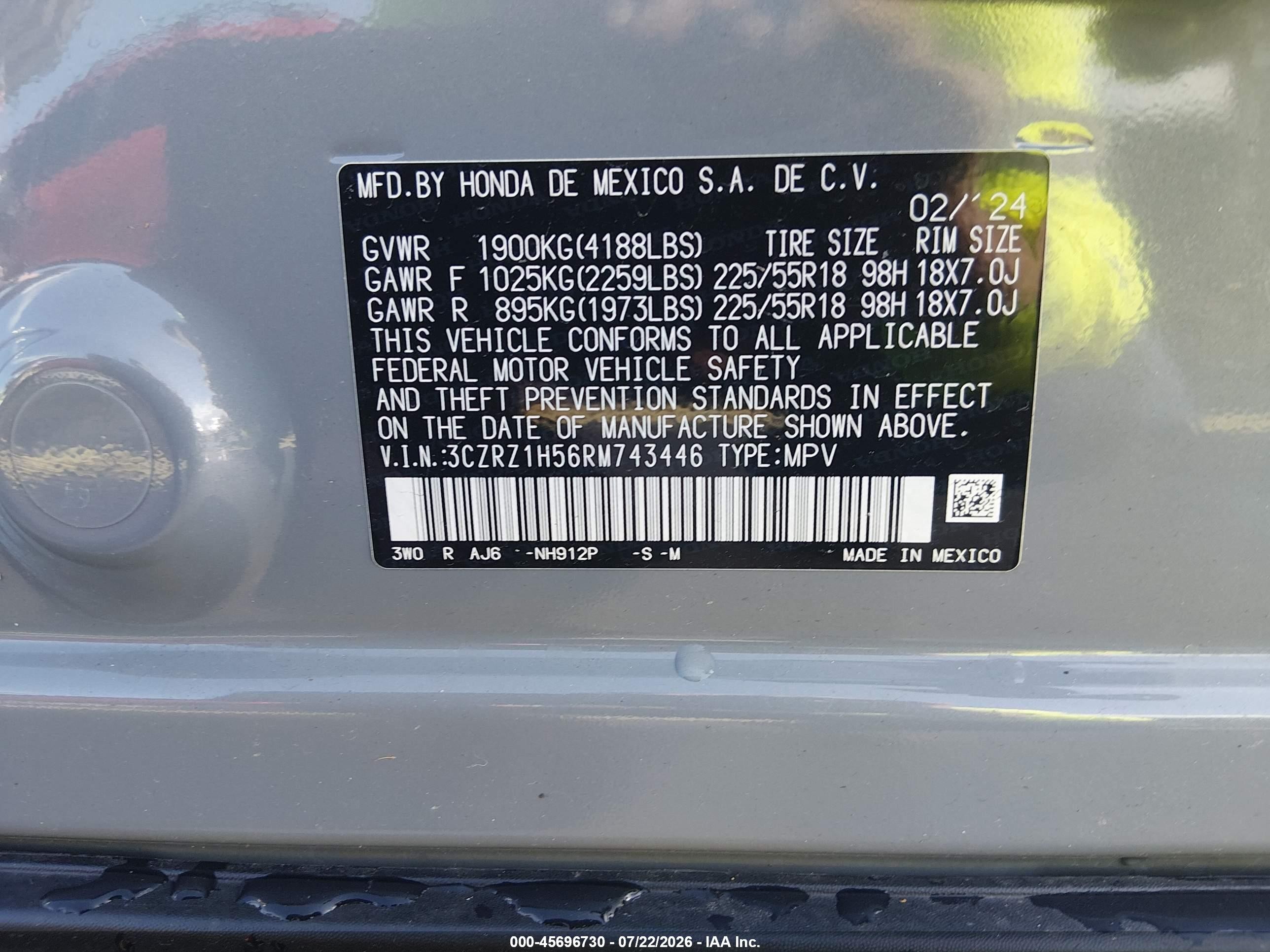 2024 Honda Hr-v   Серый vin: 3CZRZ1H56RM743446