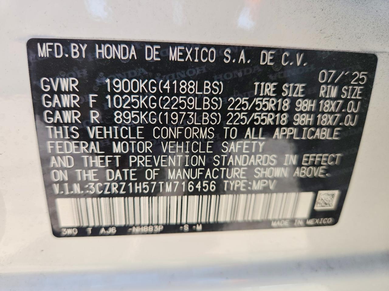 2026 Honda Hr-v Sport White vin: 3CZRZ1H57TM716456