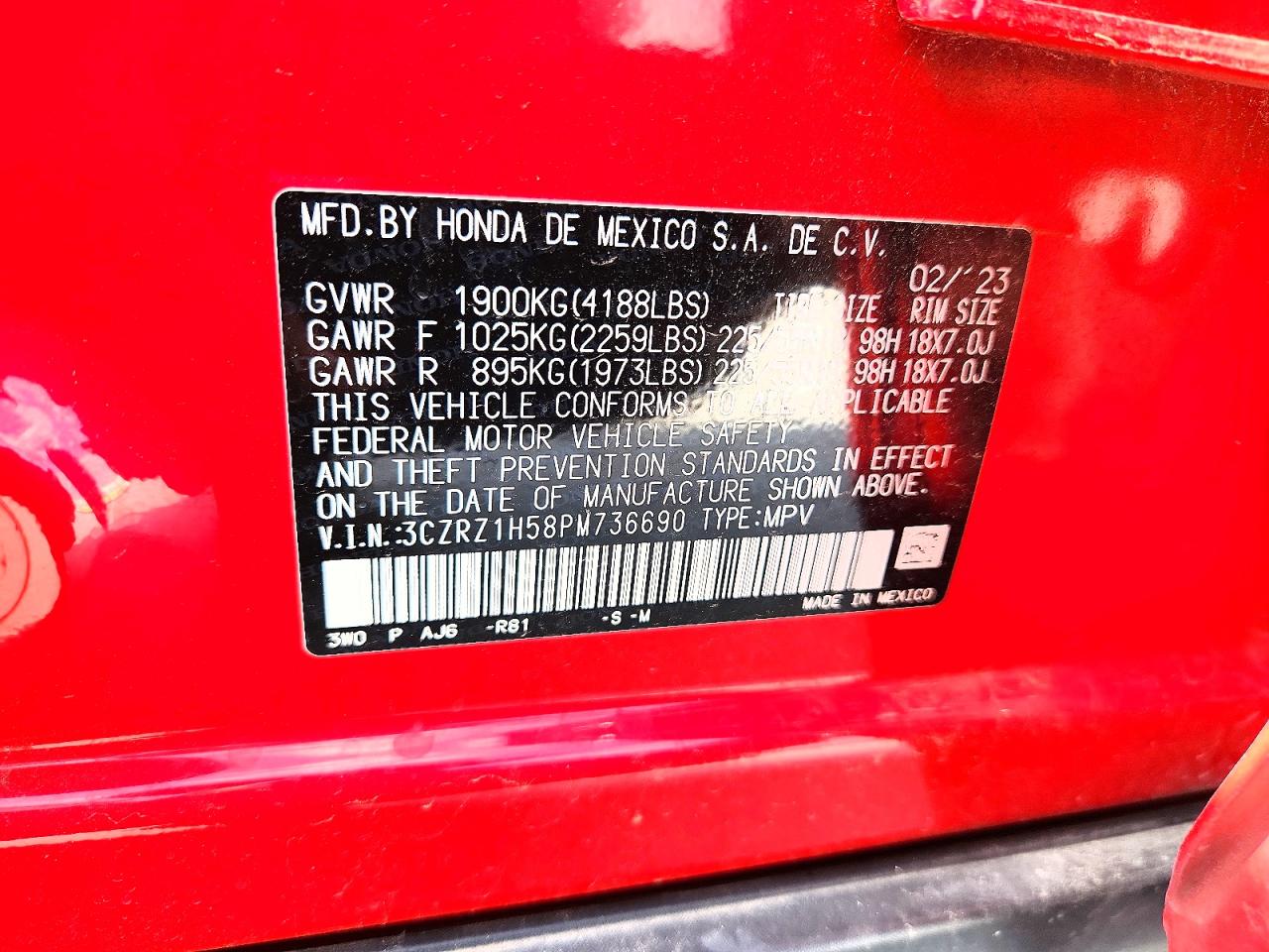 2023 Honda Hr-v Sport Red vin: 3CZRZ1H58PM736690