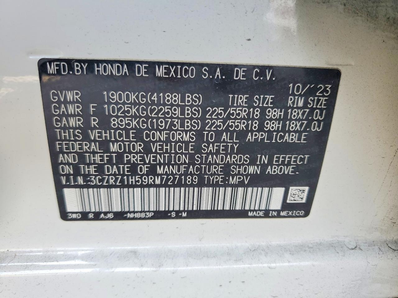 2024 Honda Hr-v Sport White vin: 3CZRZ1H59RM727189