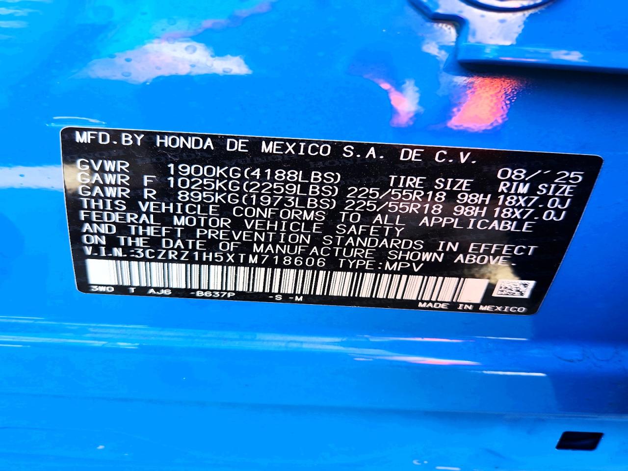 2026 Honda Hr-v Sport Blue vin: 3CZRZ1H5XTM718606