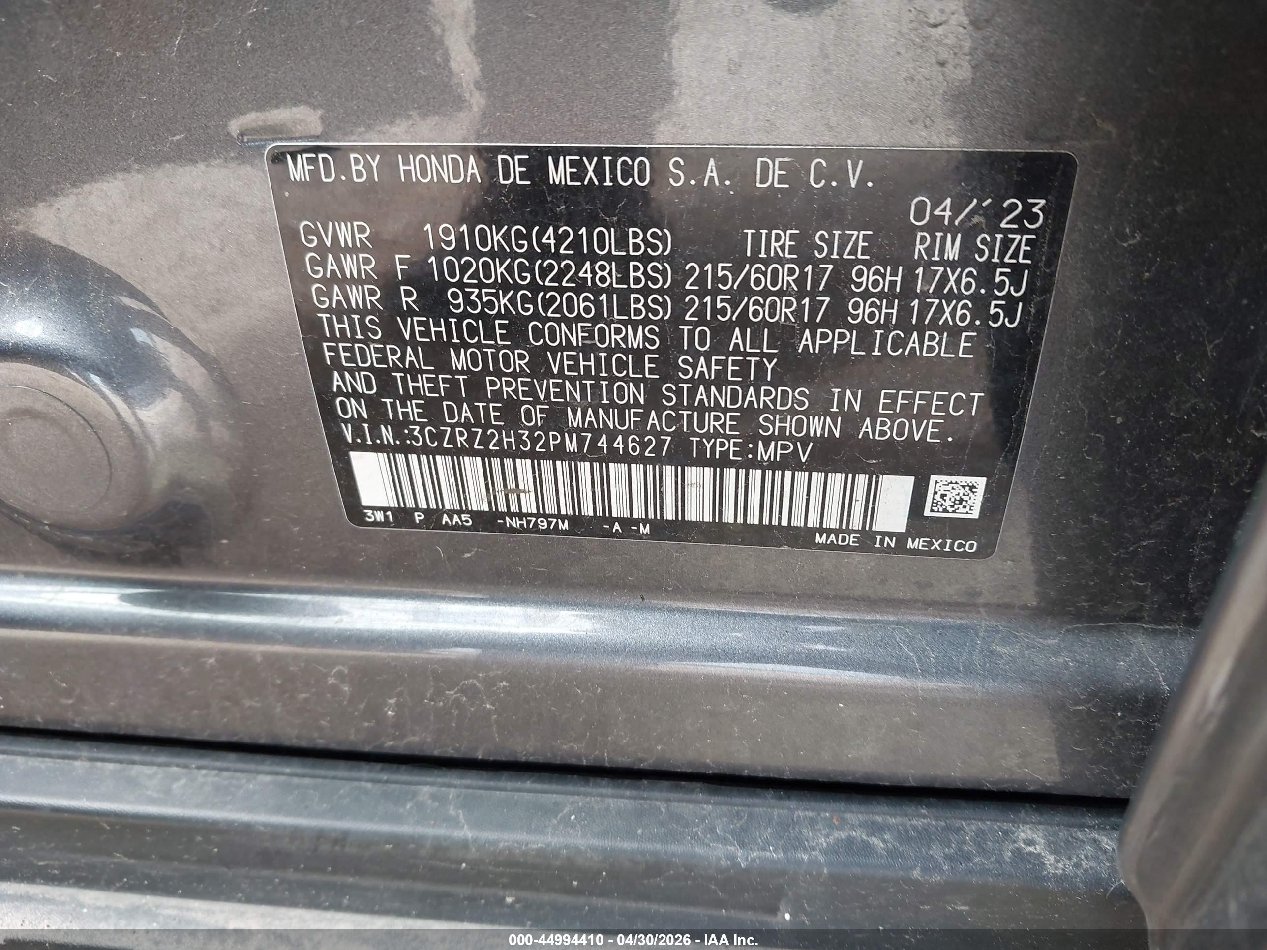 2023 Honda Hr-v Awd Lx Silver vin: 3CZRZ2H32PM744627