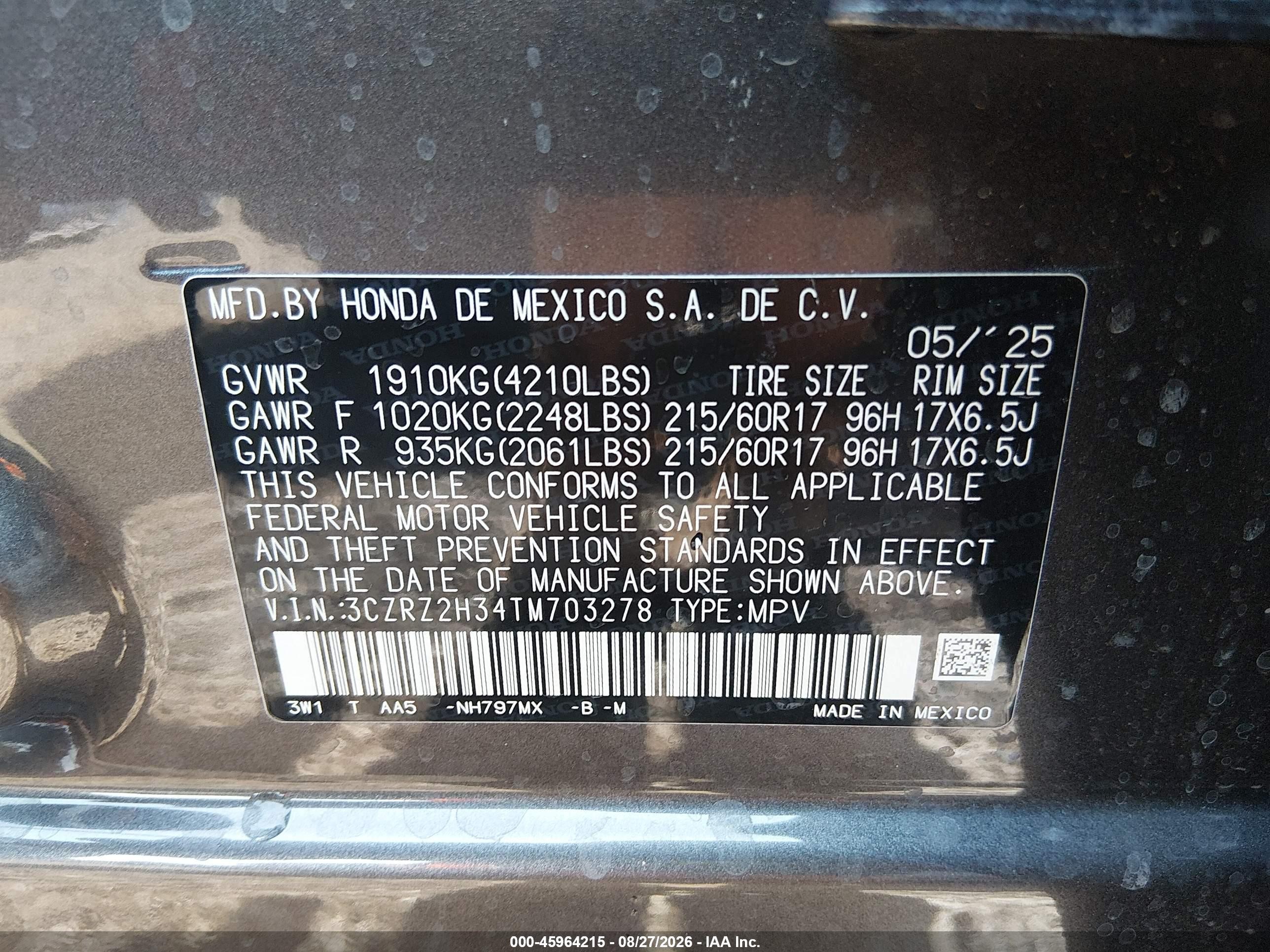 2026 Honda Hr-v Awd Lx Gray vin: 3CZRZ2H34TM703278