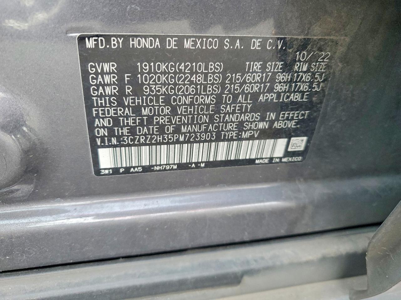 2023 Honda Hr-v Lx Gray vin: 3CZRZ2H35PM723903