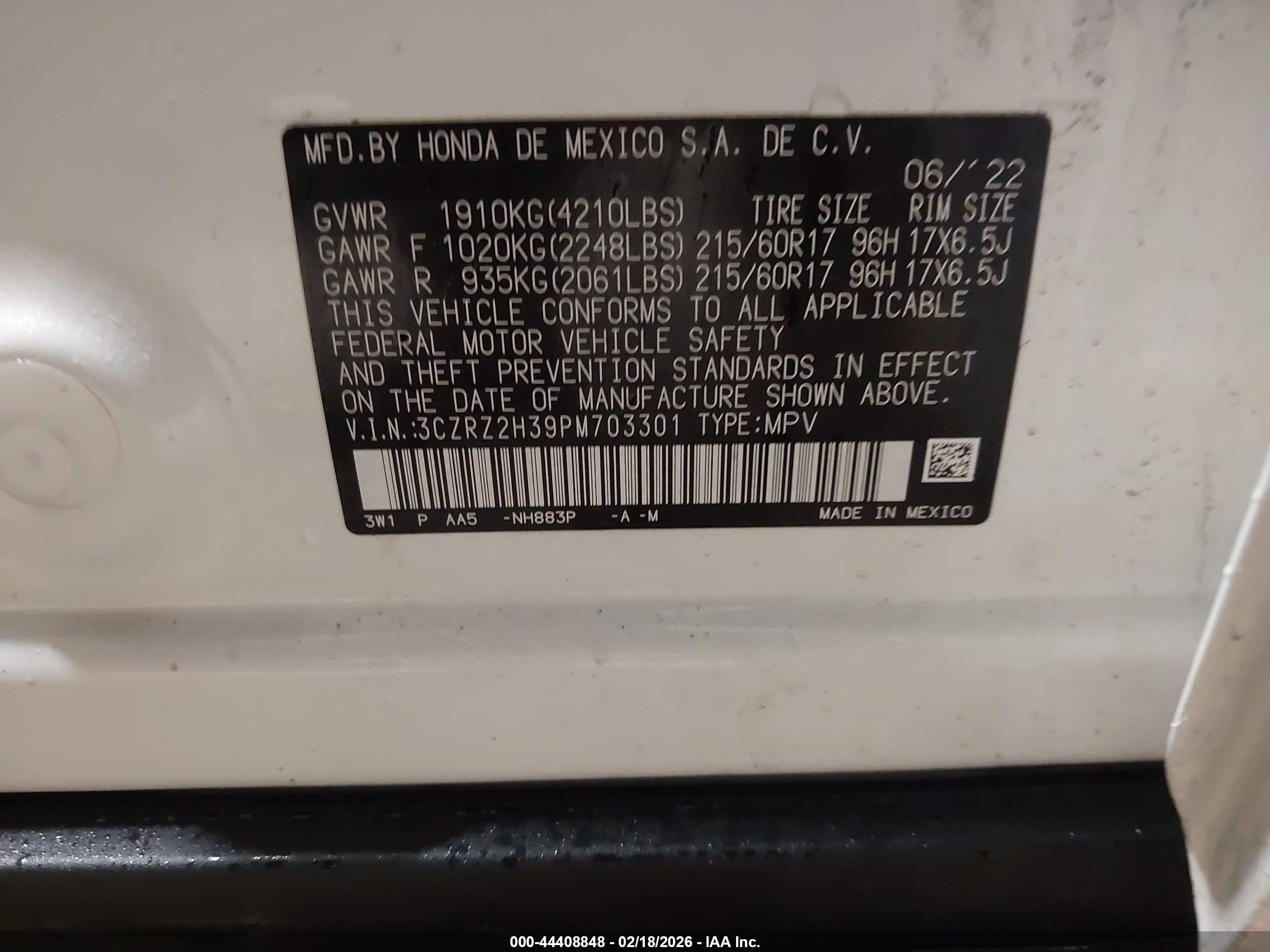 2023 Honda Hr-v Awd Lx White vin: 3CZRZ2H39PM703301