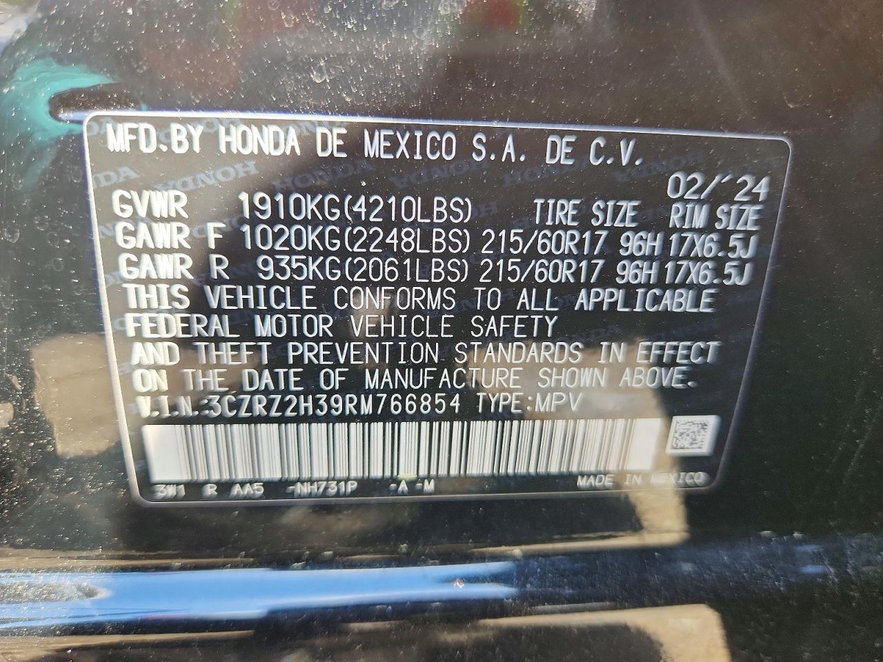 2024 Honda Hr-v Lx Black vin: 3CZRZ2H39RM766854