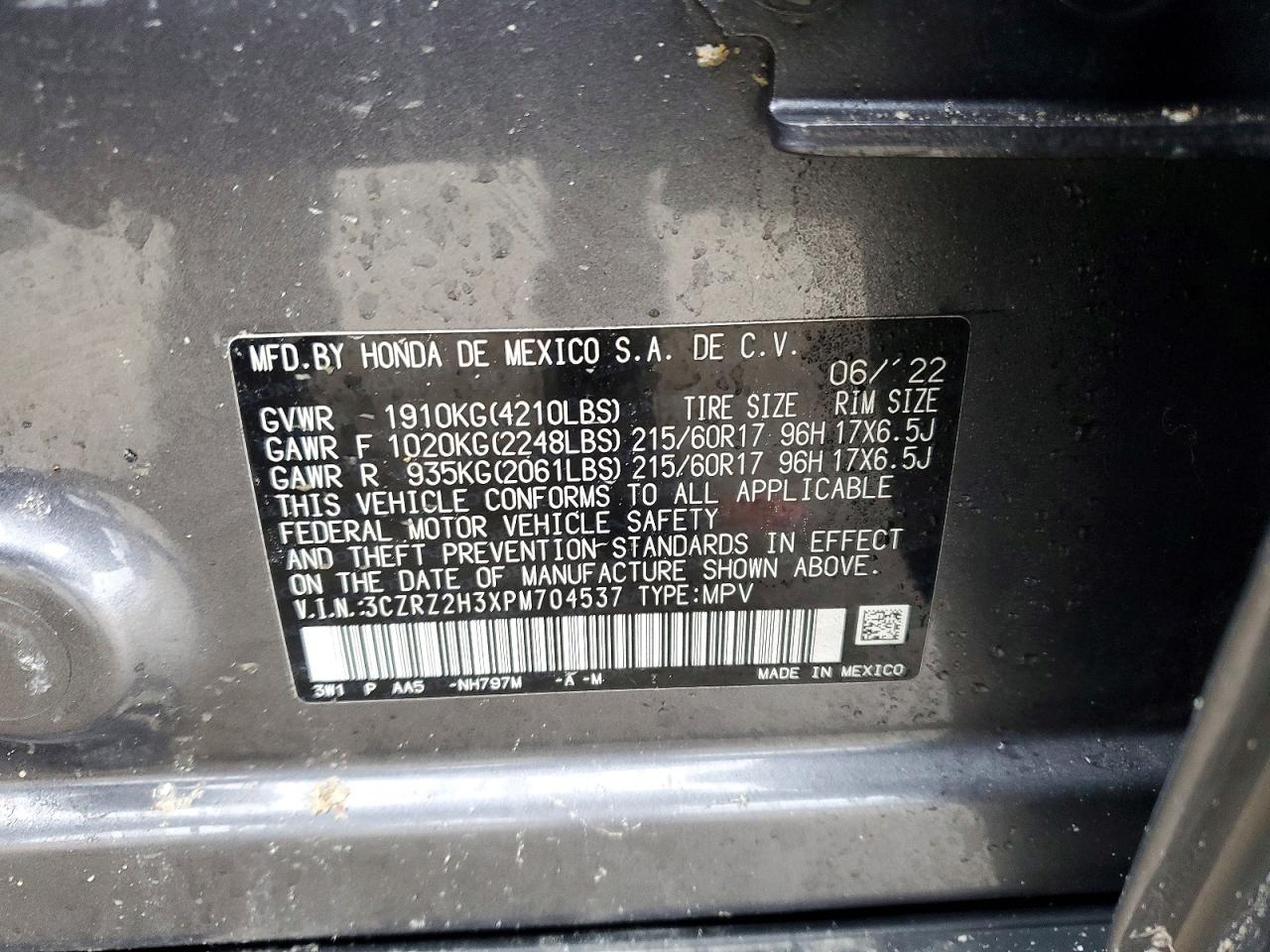 2023 Honda Hr-v Lx Gray vin: 3CZRZ2H3XPM704537