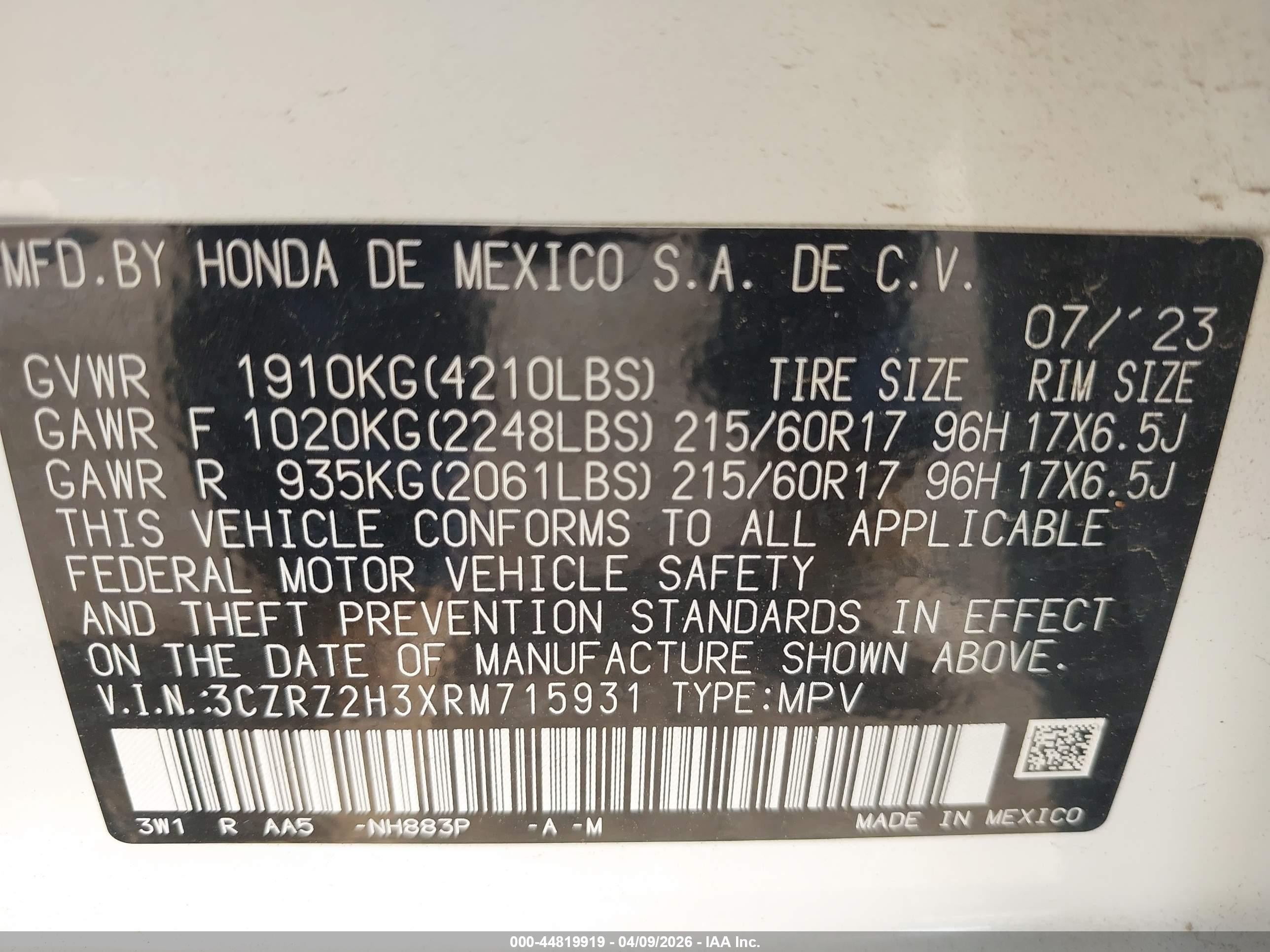 2024 Honda Hr-v Awd Lx White vin: 3CZRZ2H3XRM715931