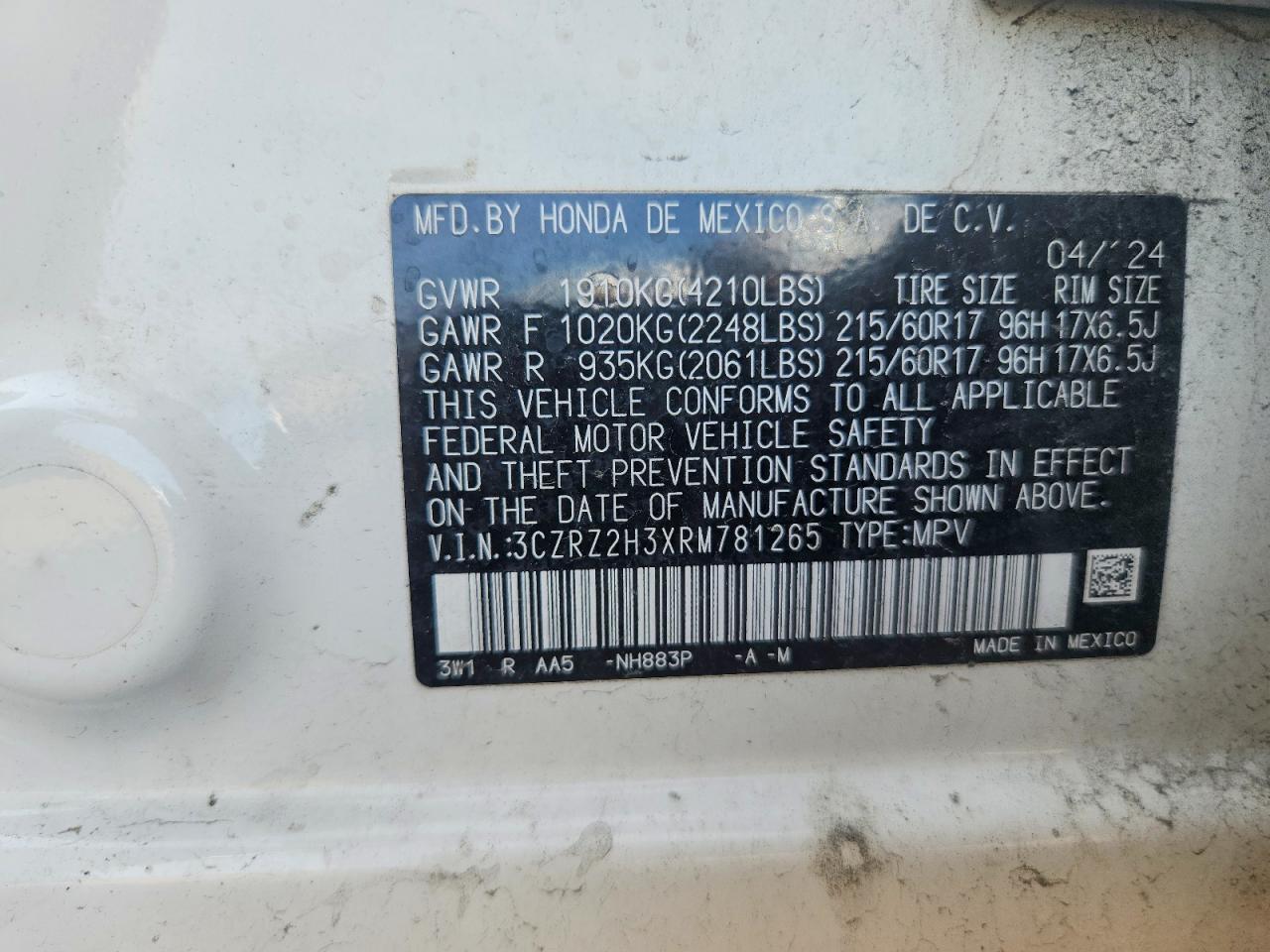 2024 Honda Hr-v Lx Белый vin: 3CZRZ2H3XRM781265