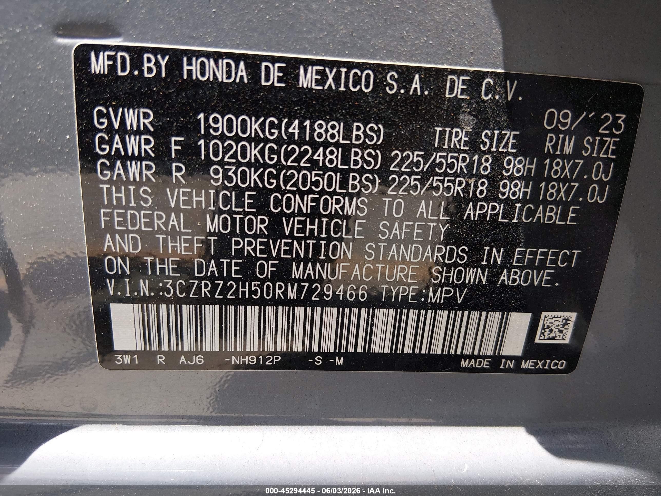 2024 Honda Hr-v Awd Sport/awd Sport W/o Bsi Gray vin: 3CZRZ2H50RM729466