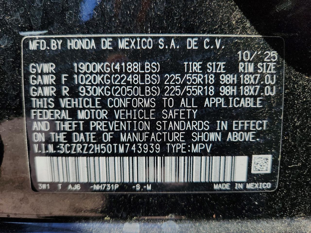 2026 Honda Hr-v Sport Black vin: 3CZRZ2H50TM743939