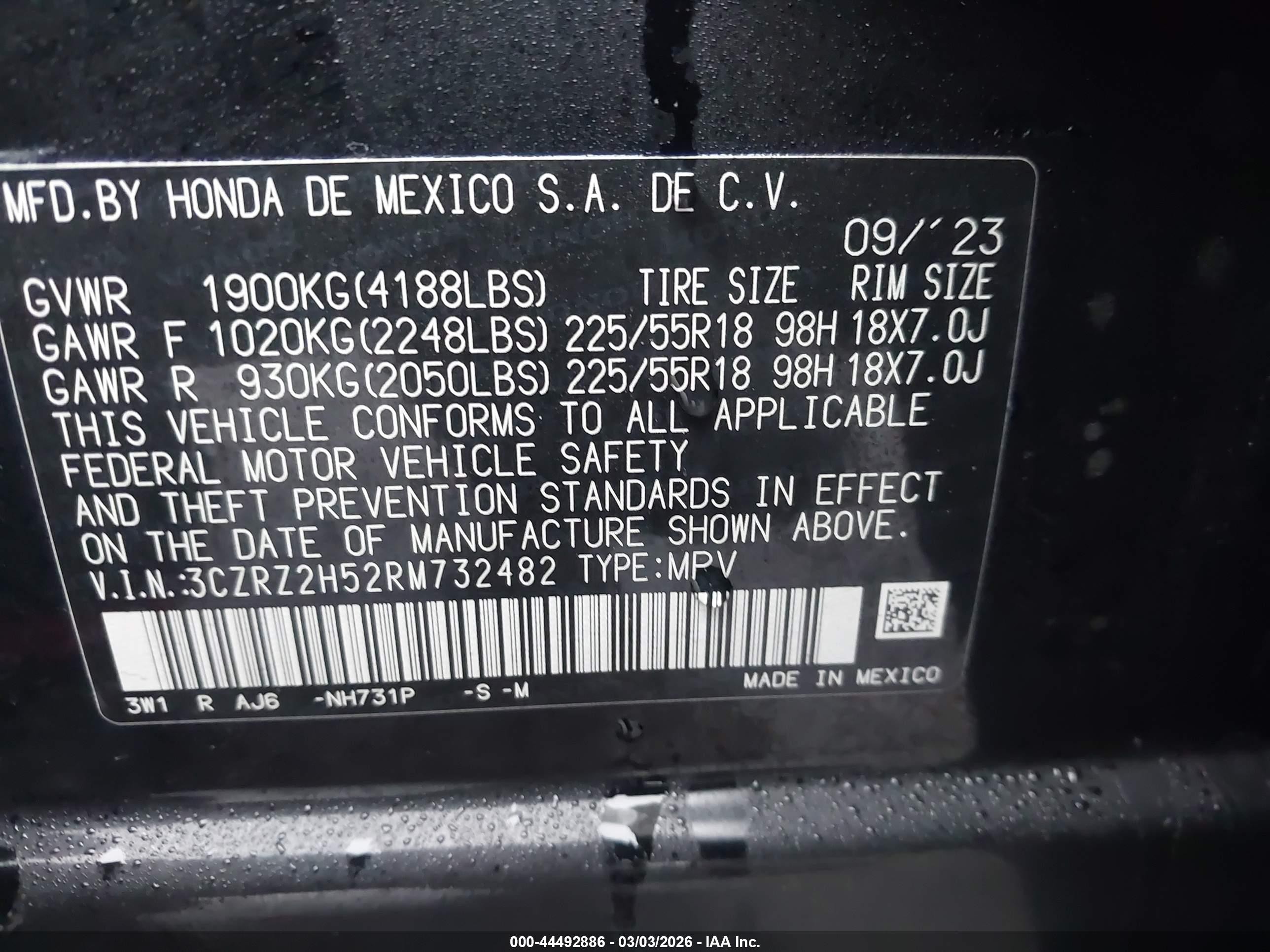 2024 Honda Hr-v Awd Sport/awd Sport W/o Bsi Черный vin: 3CZRZ2H52RM732482