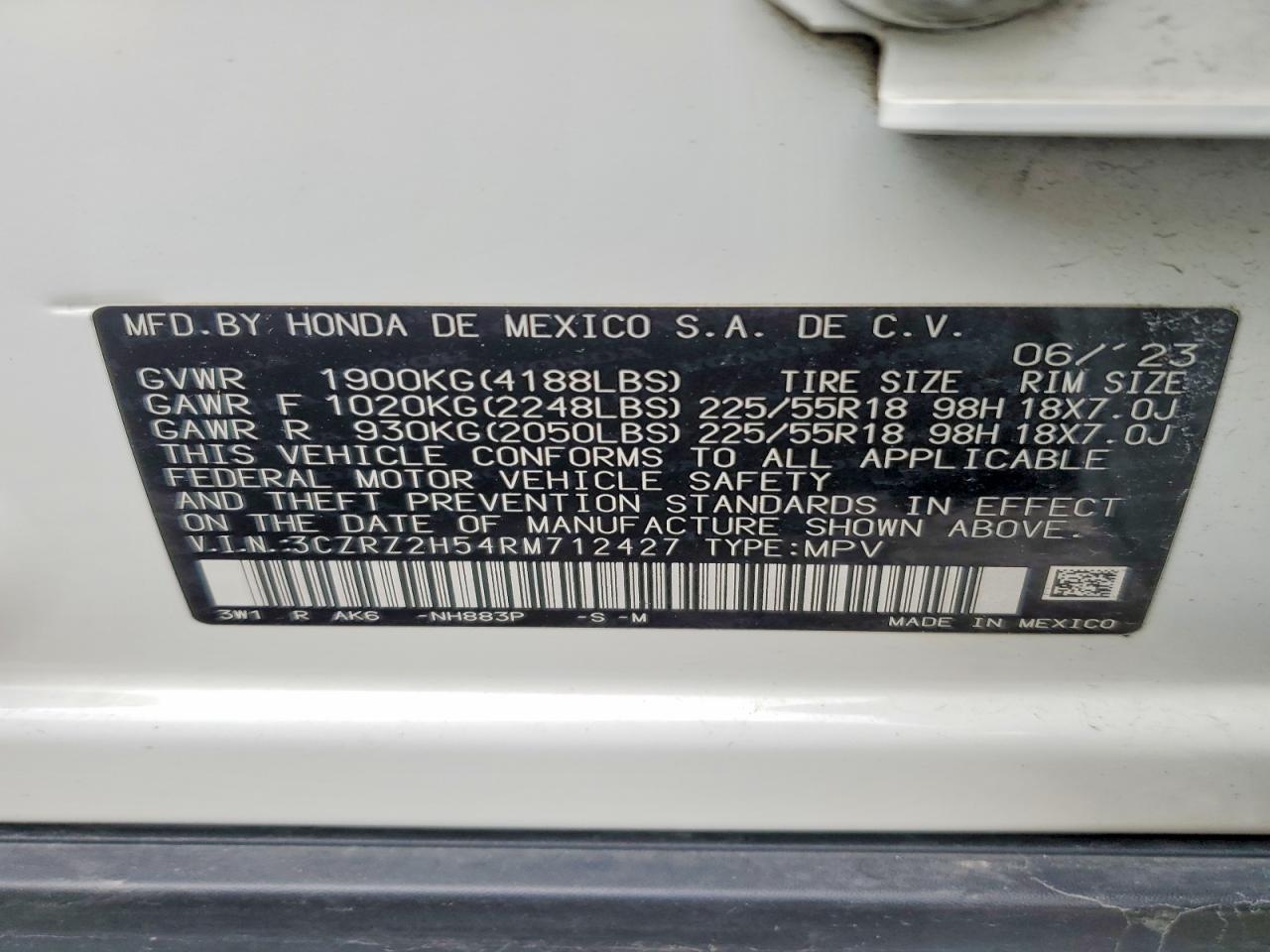 2024 Honda Hr-v Sport White vin: 3CZRZ2H54RM712427