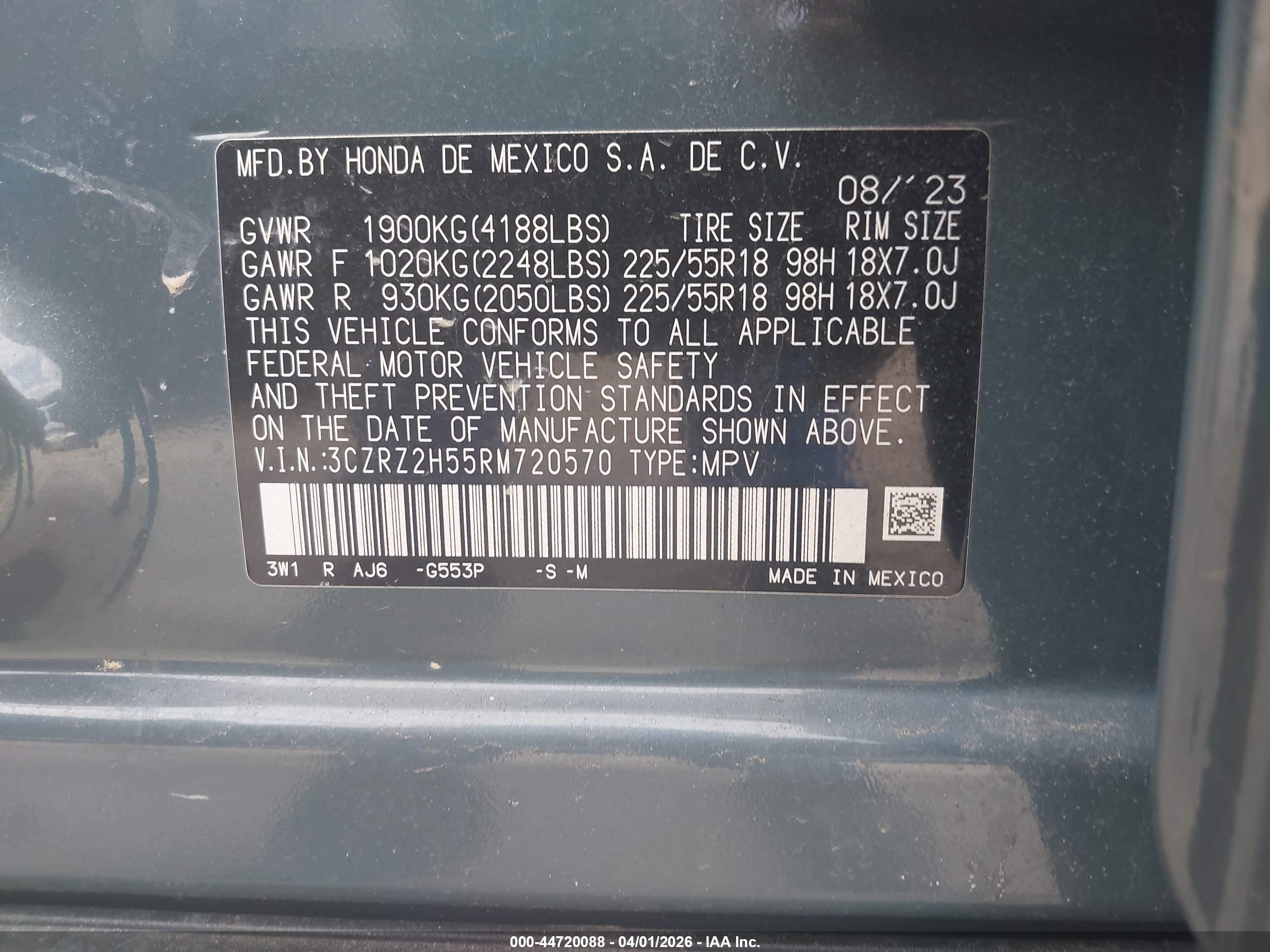 2024 Honda Hr-v Awd Sport/awd Sport W/o Bsi Blue vin: 3CZRZ2H55RM720570