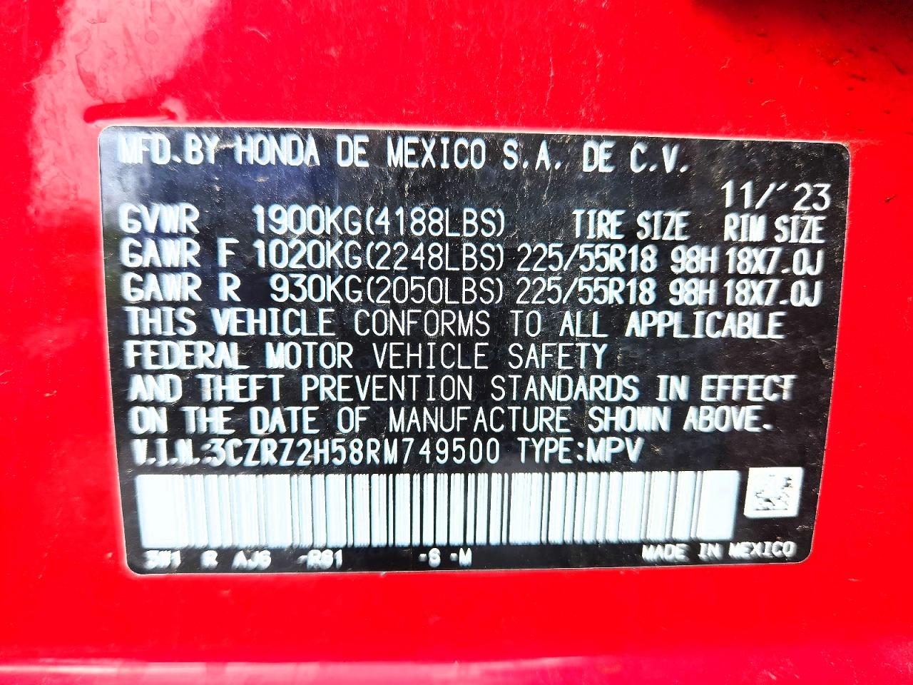 2024 Honda Hr-v Sport Red vin: 3CZRZ2H58RM749500