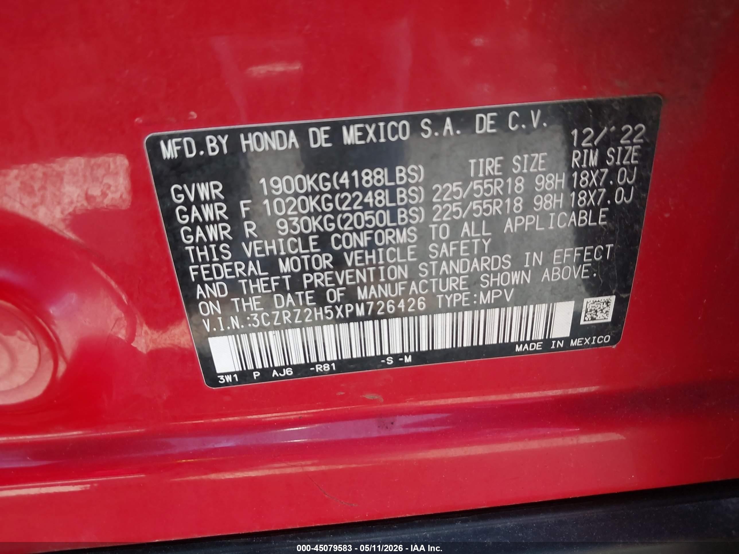2023 Honda Hr-v Awd Sport Красный vin: 3CZRZ2H5XPM726426